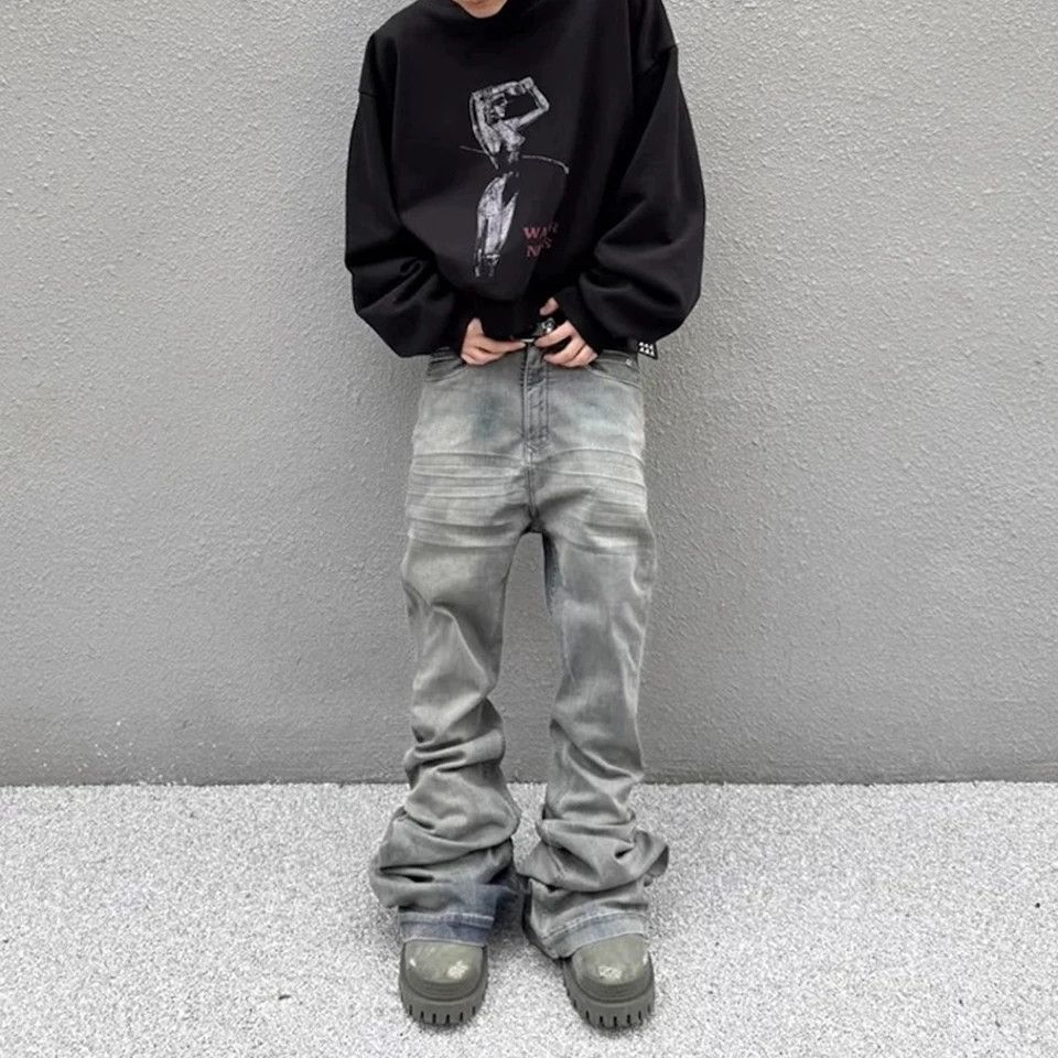 Japanese Brand Streetwear wrinkle bootcut stretch jeans Size US 29 - 1 Thumbnail