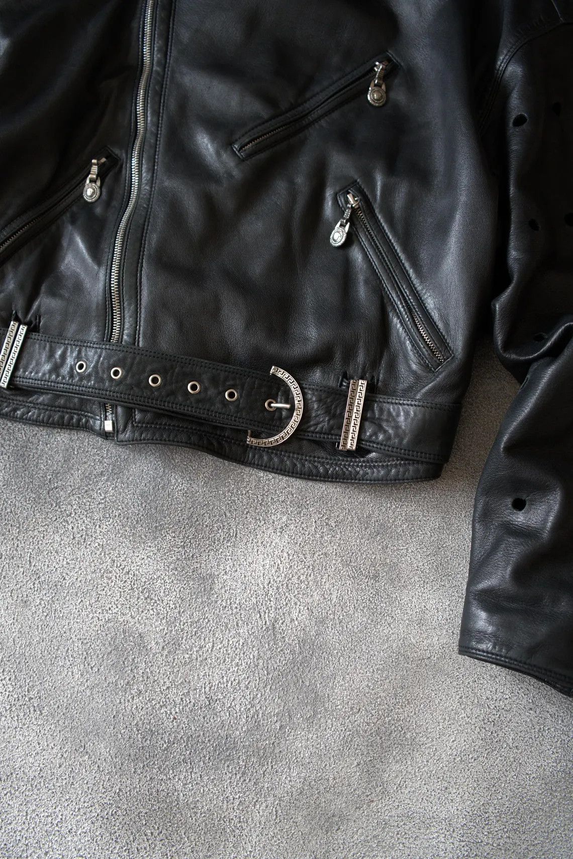 Versace S/S 1994 Gianni Versace RUNWAY Perforated Leather Jacket Size M / US 6-8 / IT 42-44 - 11 Thumbnail