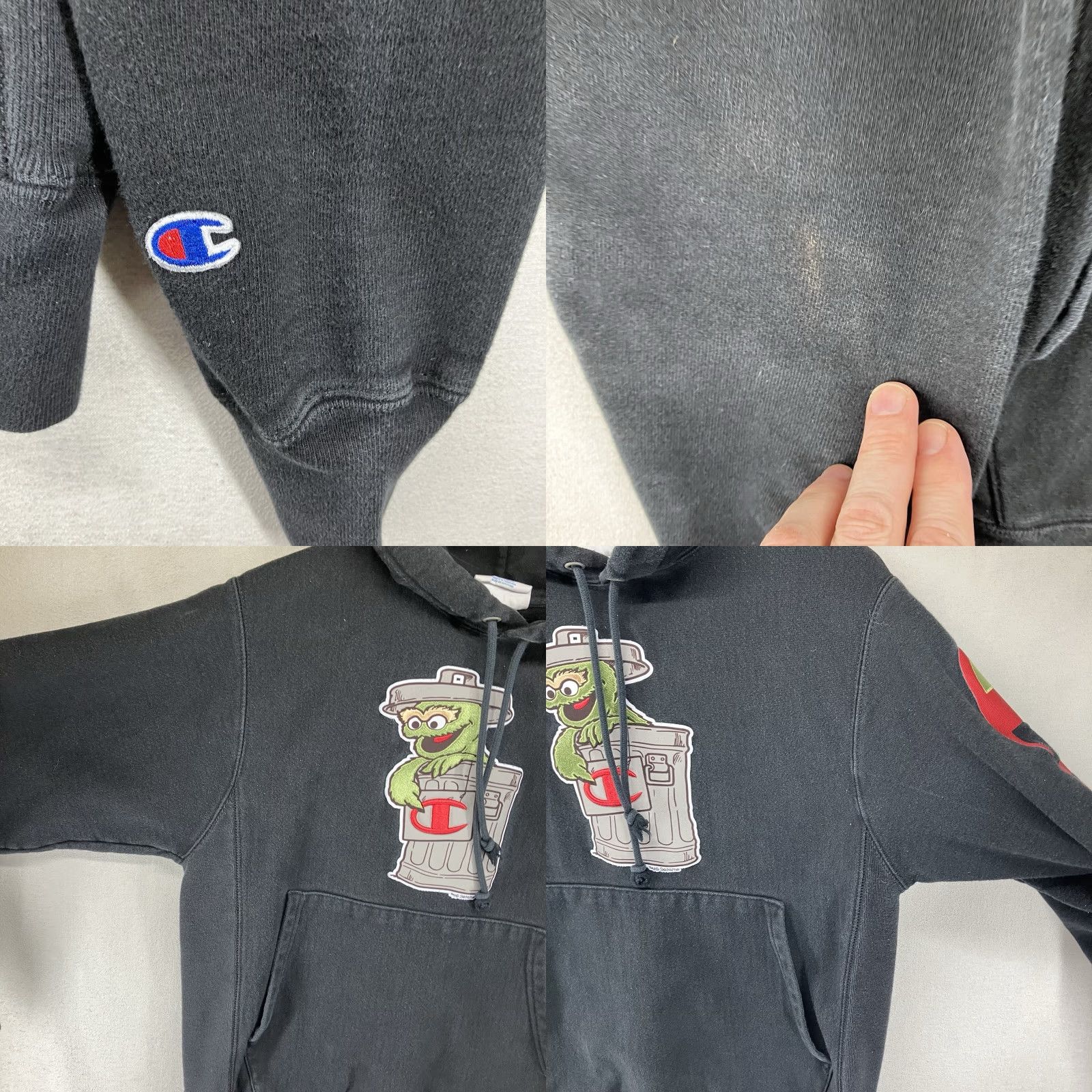 Champion VINTAGE Champion Reverse Weave Hoodie Small Black Sesame Street Oscar Grouch VTG Y2K Size US S / EU 44-46 / 1 - 9 Thumbnail