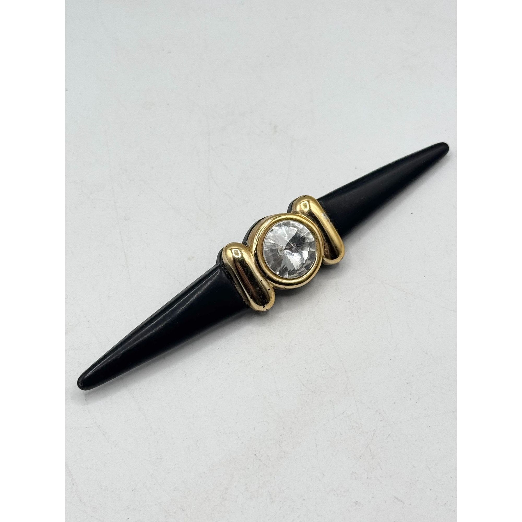 Vintage Vintage 80s Rhinestone Black Bar Brooch Pin Size ONE SIZE - 3 Thumbnail