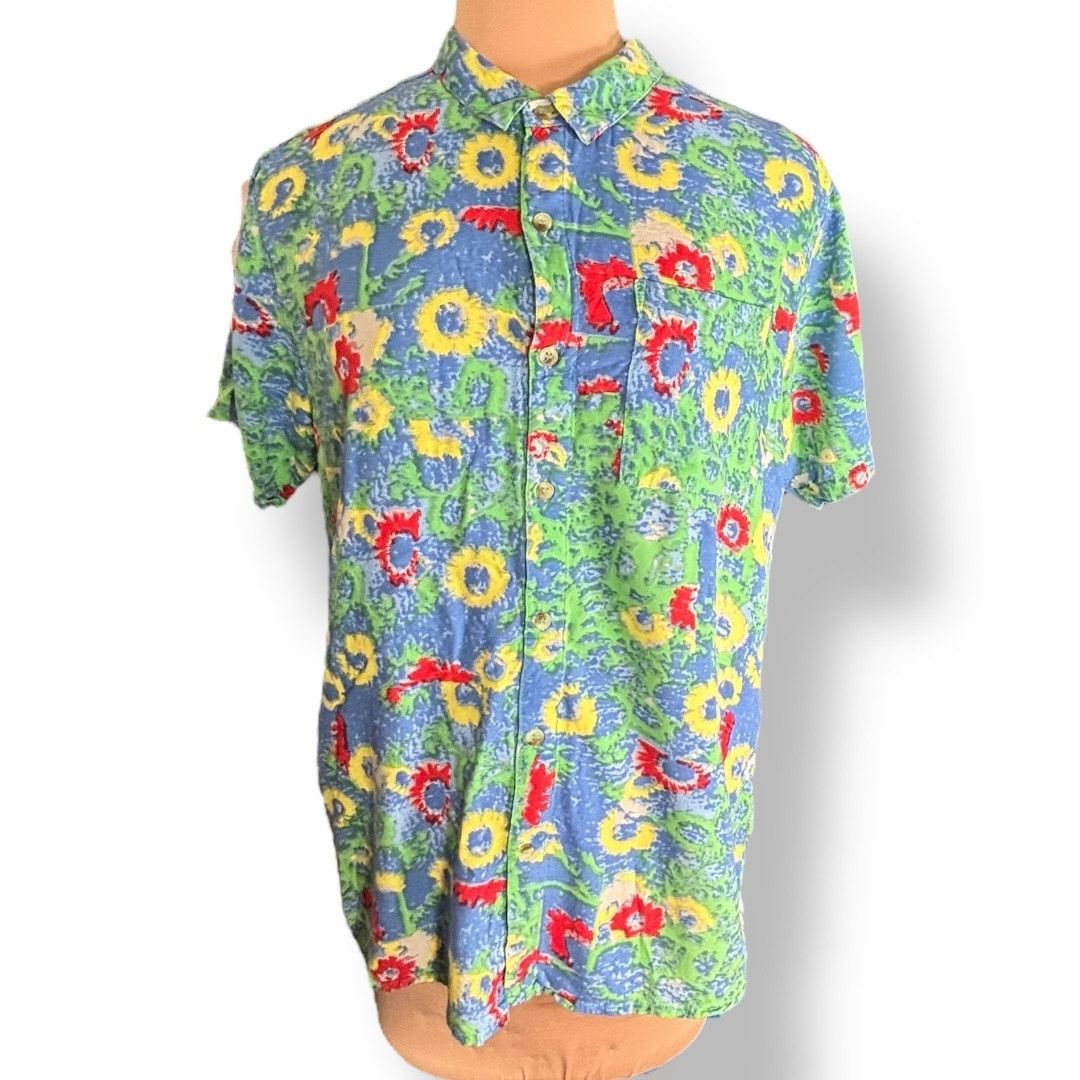 Rolla's Rolla’s Abstract Sunflower Print Viscose Shirt Blue Green Size US M / EU 48-50 / 2 - 8 Thumbnail