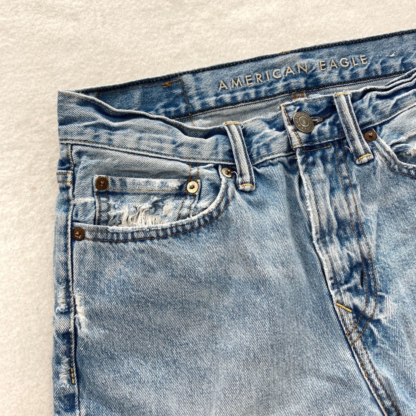 American Eagle Outfitters American Eagle Jeans Mens 28x26 Slim Leg Distressed Medium Wash Blue Denim Pant Size US 28 / EU 44 - 4 Thumbnail