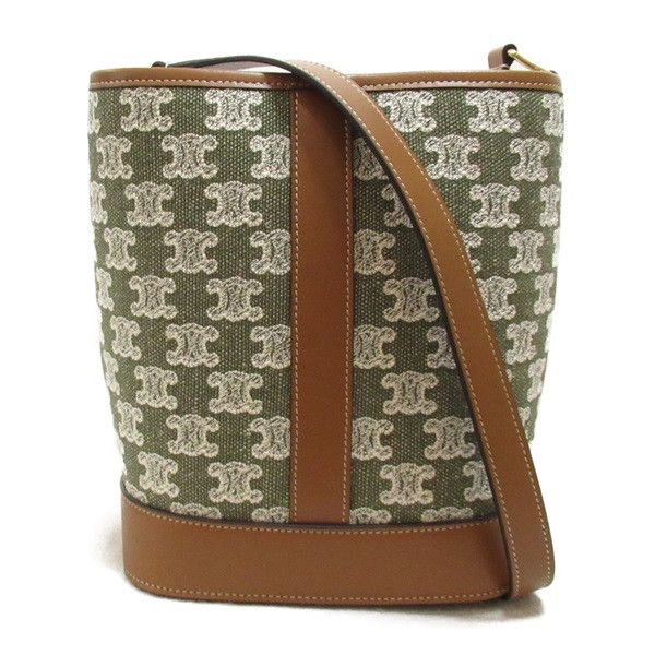 image of Celine Triomphe Canvas Bucket Bag Crossbody Bag Canvas 191442Cs815Kh In in Green, Women's