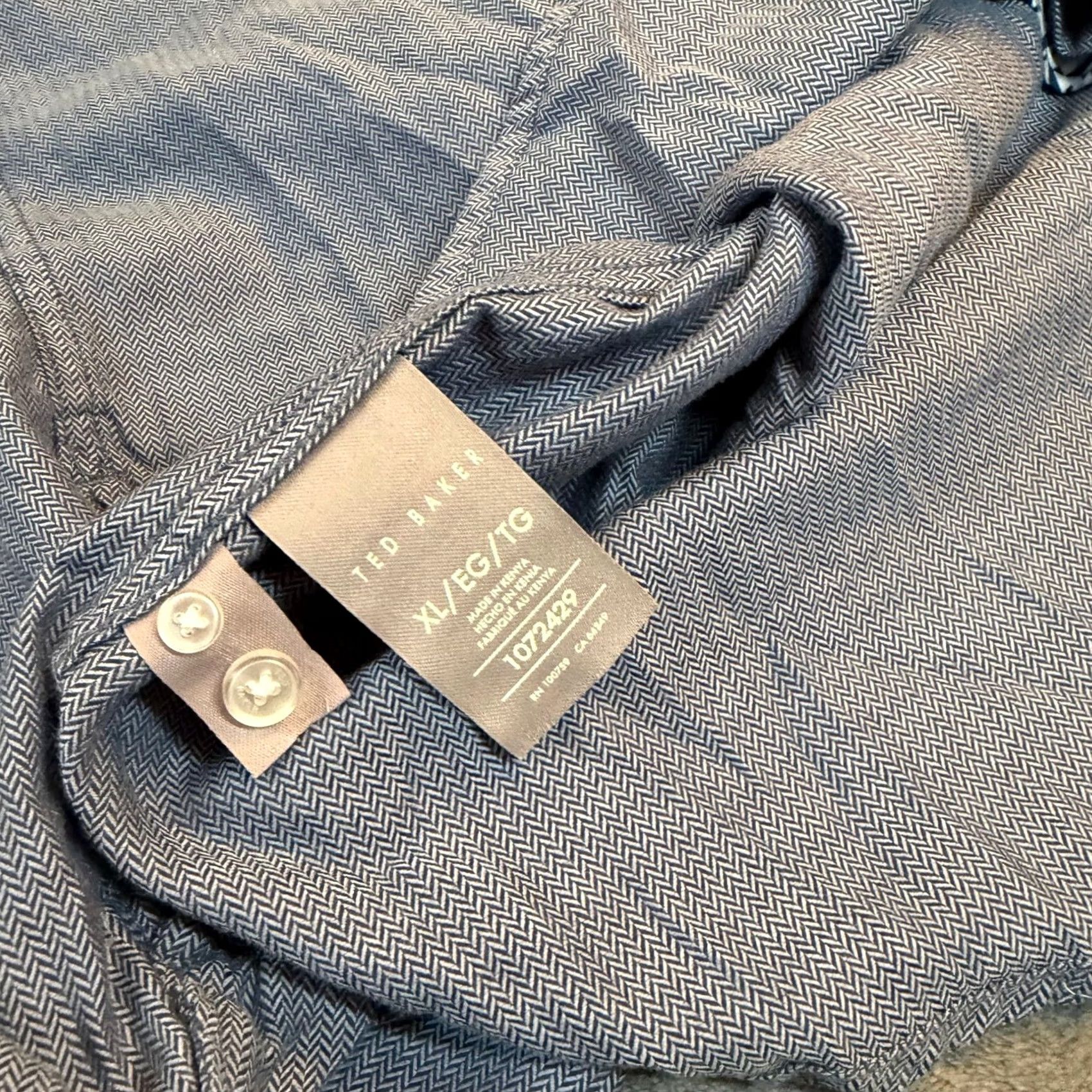 Ted Baker Ted Baker Herringbone Button Down Shirt Mens XL Blue Cotton Long Sleeve Size US XL / EU 56 / 4 - 5 Thumbnail