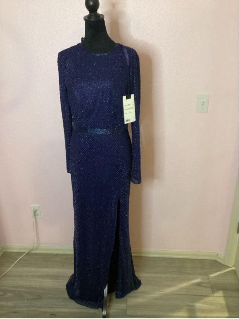 Mac Duggal Women's Mac Duggal Blue Long Sleeve Gown Size 12 Size XL / US 12-14 / IT 48-50 - 4 Thumbnail