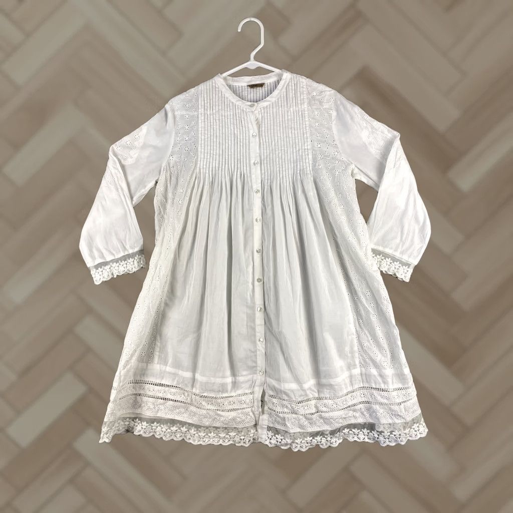Vintage Splash Shirt Dress Women’s Size 12 Tunic Top Blouse / 34-33 White Cotton Splash Ladies Classic Blouse Shirt Size XL / US 12-14 / IT 48-50 - 1 Thumbnail