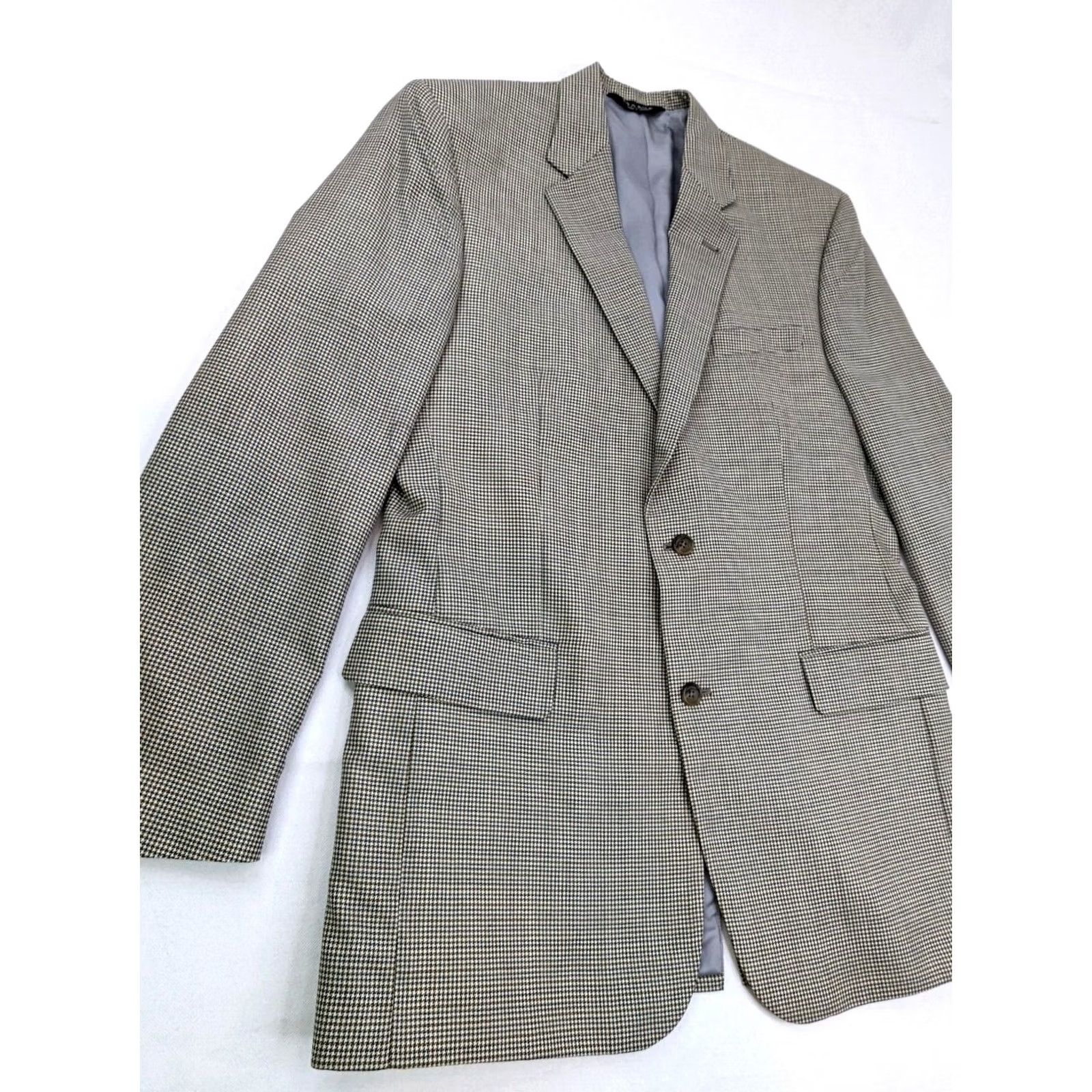 Jos. A. Bank Jos. A. Bank Gordon Signature Wool Blazer Jacket Men 42L Beige Houndstooth Wool Front Button Style Two-Button Single-Breasted Casual Business Mens Size 42R - 3 Thumbnail