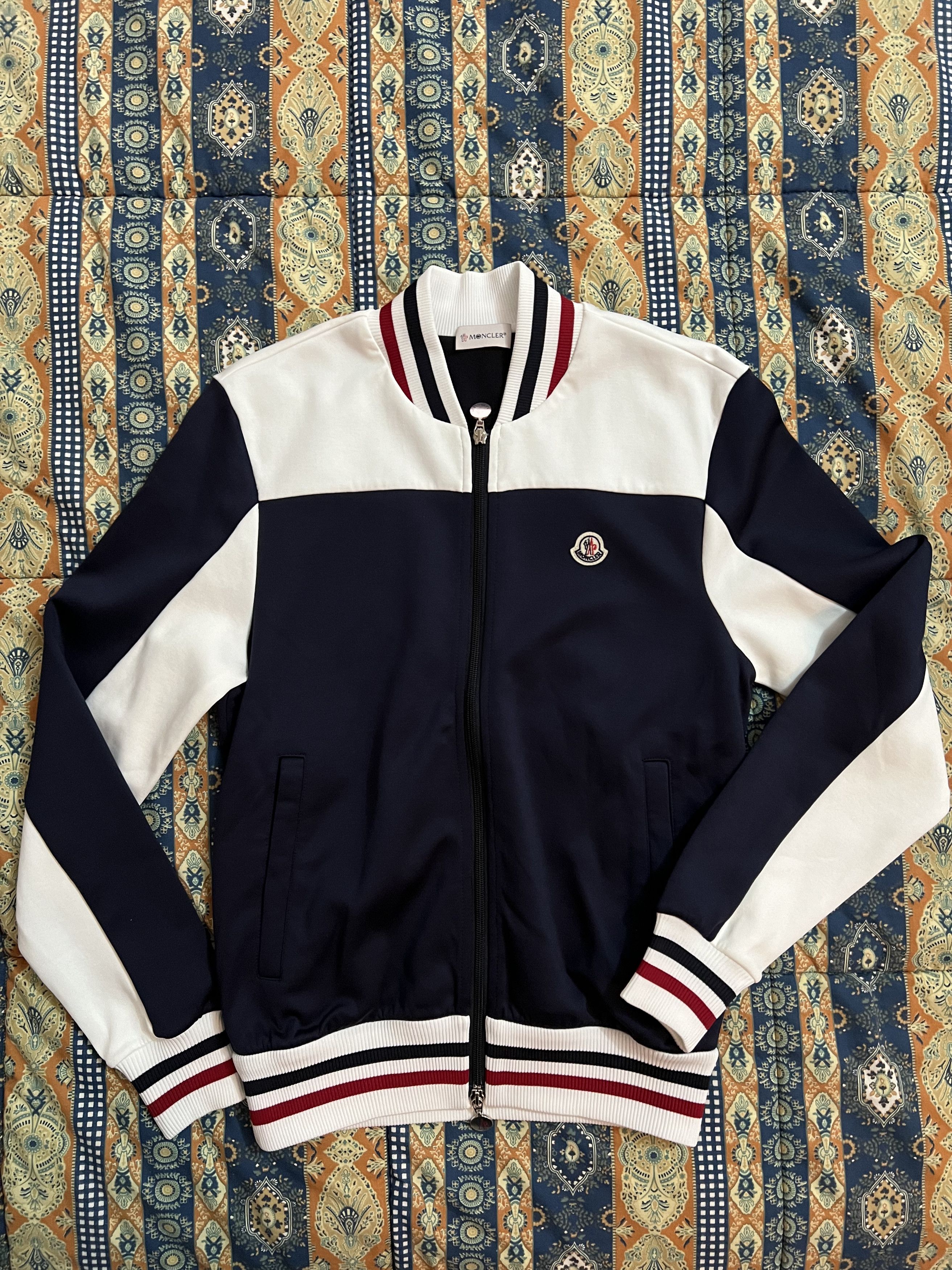 image of Moncler Zip Up Sweatshirt M 2 Navy Blue Baseball Crewneck, Men's (Size Medium)
