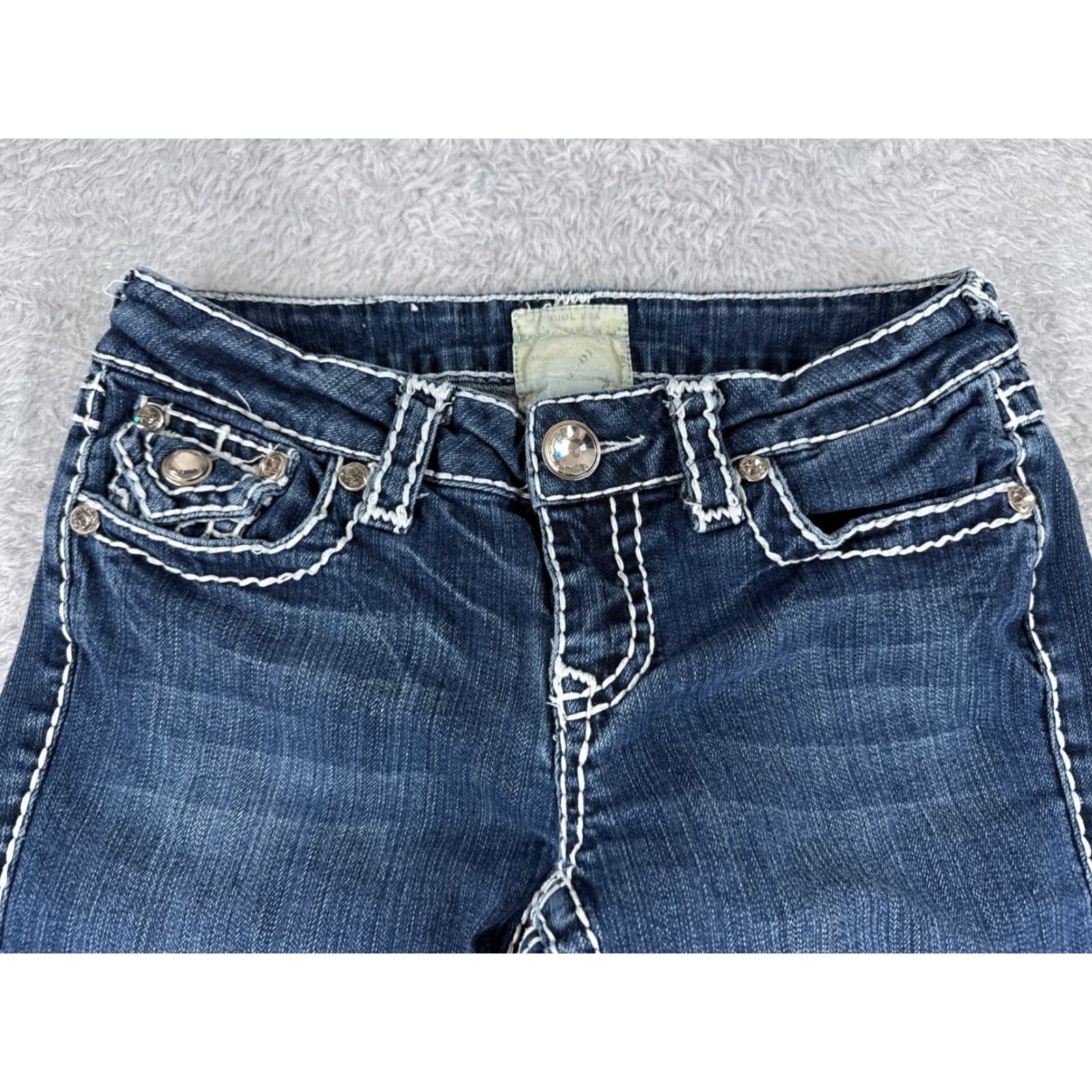 Denime LA Idol Jeans Women Bootcut Denim Blue 3 Low Rise Embroidered 26x27 Cotton 5-Pocket Stretch Regular Inseam 27" Blue Womens Jeans Size 26" / US 2 / IT 38 - 4 Thumbnail