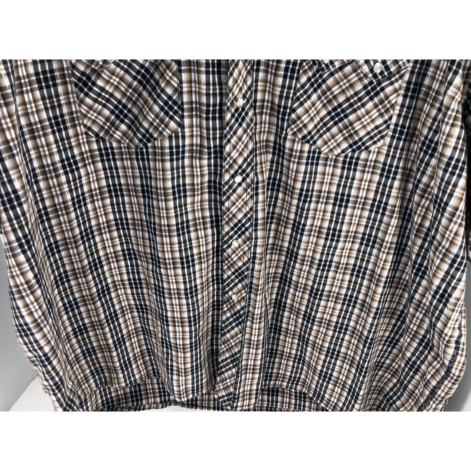 Wrangler Wrangler Shirt Men 3XL Pearl Snap Plaid Short Sleeve Brown Gold Threads Size US XXL / EU 58 / 5 - 3 Thumbnail