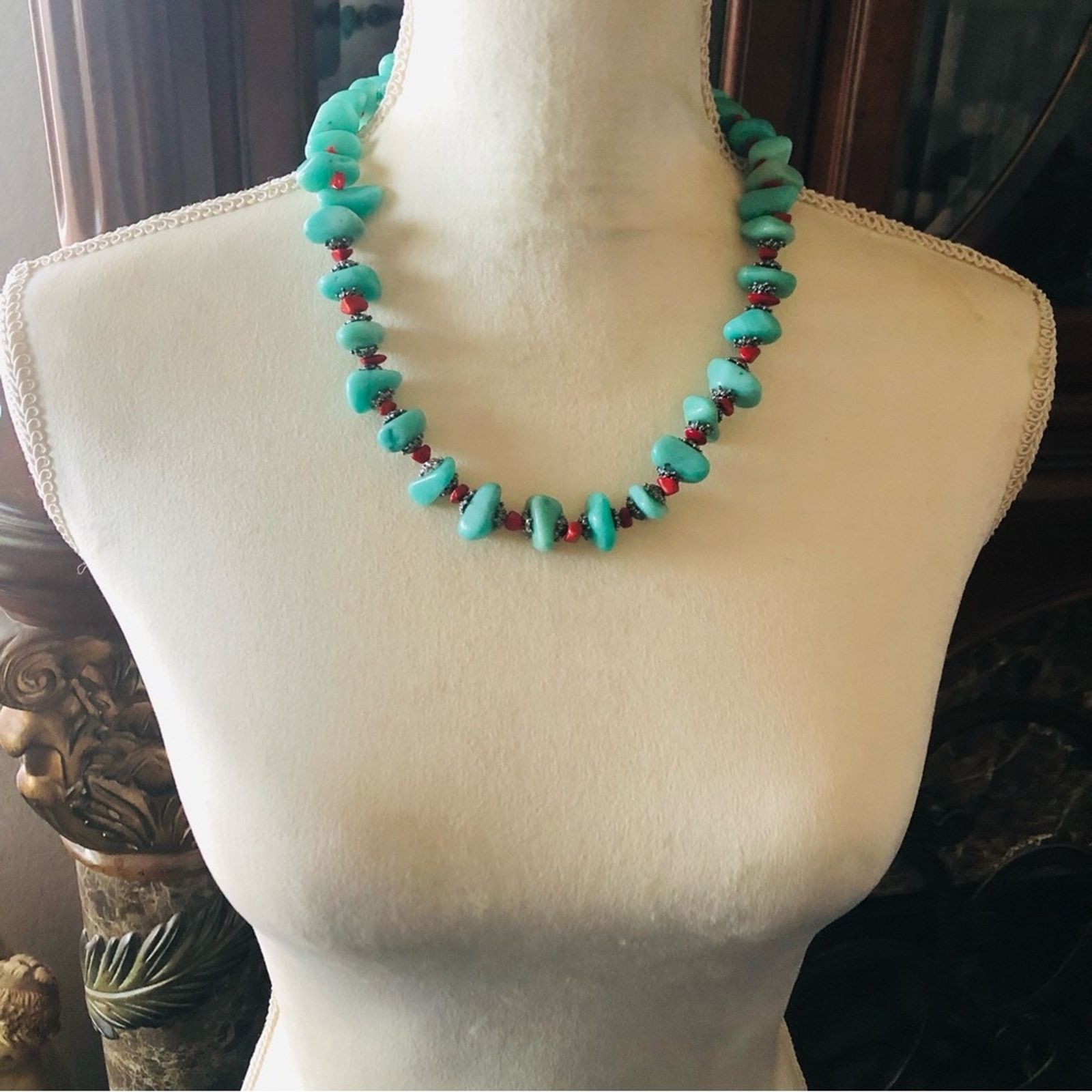 Handmade Hand crafted southwest style green chalcedony coral necklac Size ONE SIZE - 5 Thumbnail