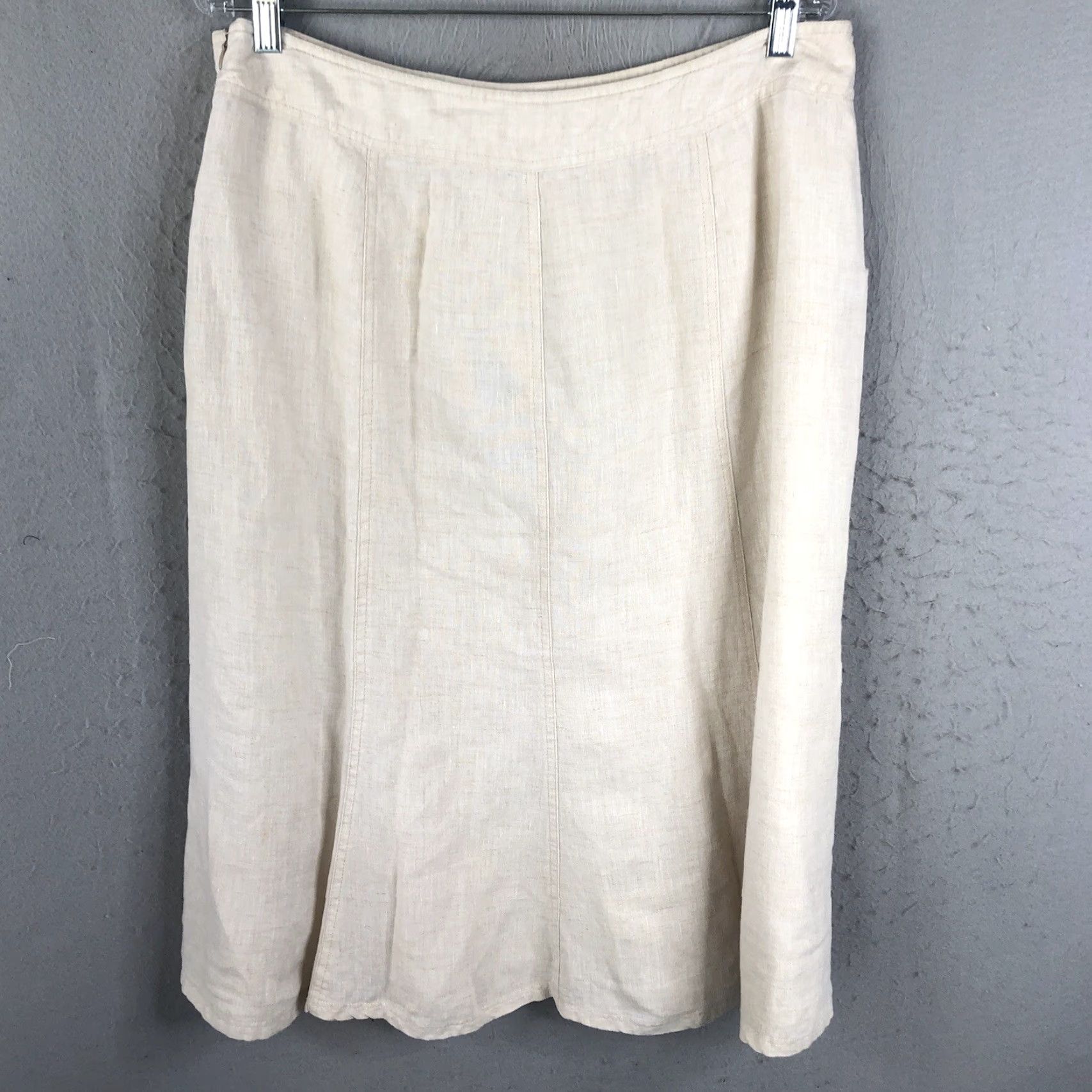 JM Collection M Collection Skirt Womens 14 Linen Beige Knee Length A-Line Pockets Bohemian All Seasons Casual Travel Womens Size 36" / US 14 / IT 50 - 5 Thumbnail