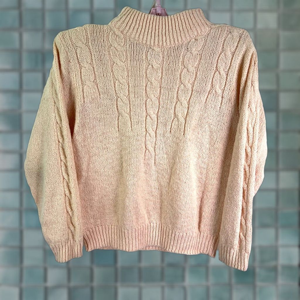 Vintage Partners Sweater Acrylic Cable Knit High Neck Peach/Ivory size M Womens Size M / US 6-8 / IT 42-44 - 1 Thumbnail