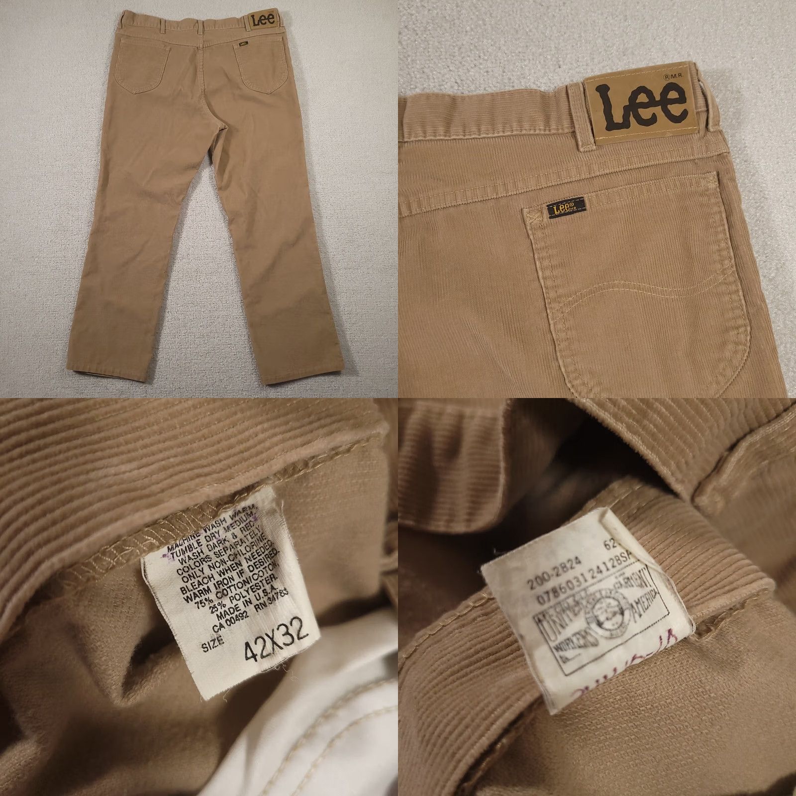 Lee VINTAGE Lee Corduroy Pants Mens 42x32 Tan Beige USA Made Size US 42 / EU 58 - 8 Thumbnail