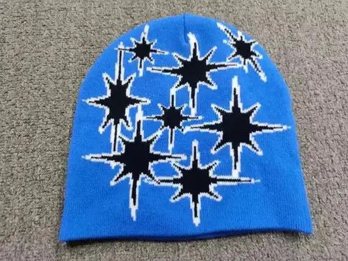 VIBE Shinning Stars Graphic No Cuff Beanie Hat Royal Blue Size ONE SIZE - 4 Thumbnail