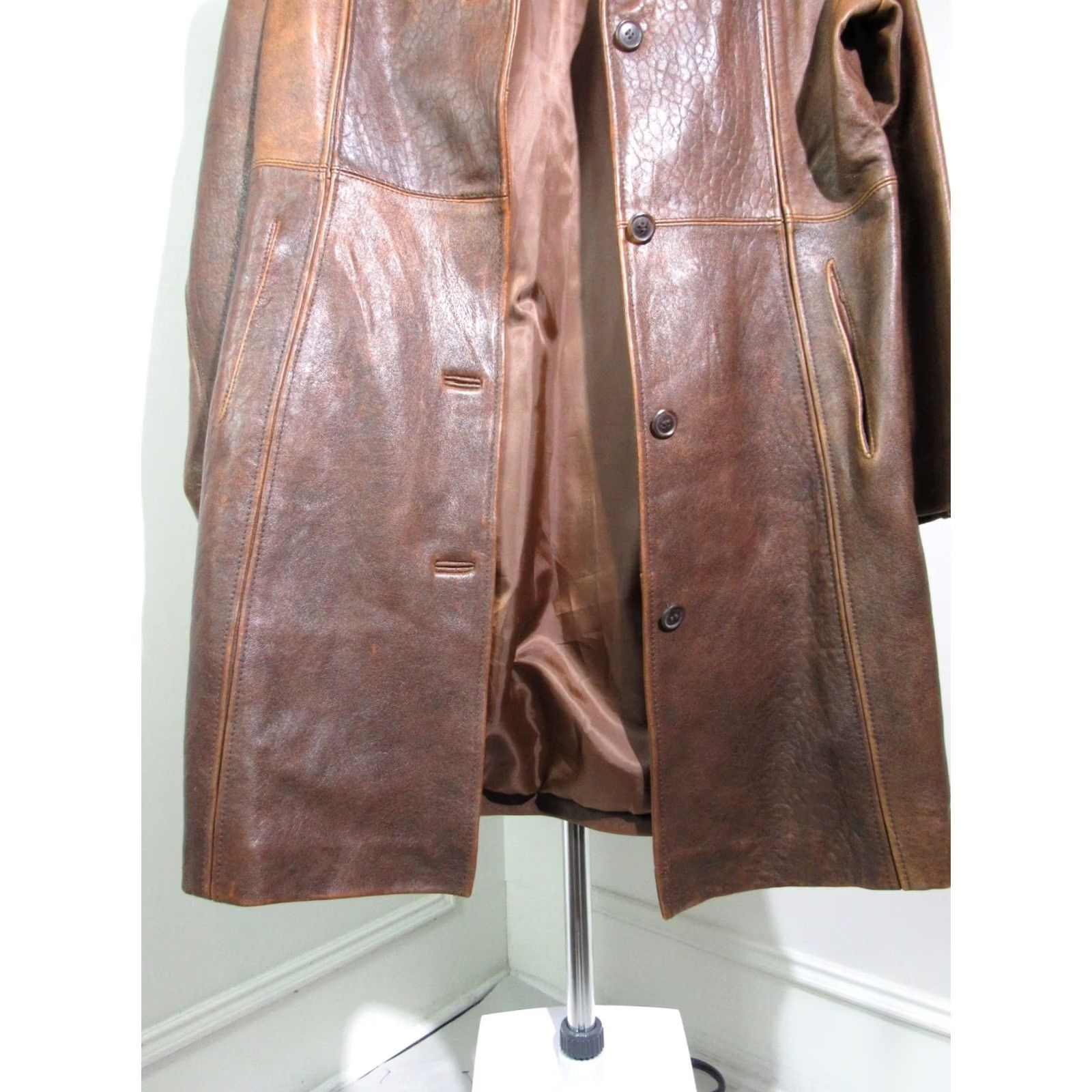 J Brand VINTAGE R&O Brand Coat Leather Women XL Distressed Brown Trench Coat Size XL / US 12-14 / IT 48-50 - 3 Thumbnail