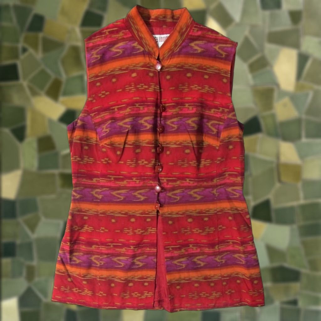 MAGGY LONDON Maggy London Petites Silk Red Purple High Neck Sleeveless Button Down Blouse 6 Size M / US 6-8 / IT 42-44 - 1 Thumbnail