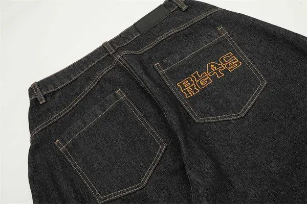 VIBE Men's loose scimitar jeans with letter embroidery pockets Size US 32 / EU 48 - 5 Thumbnail
