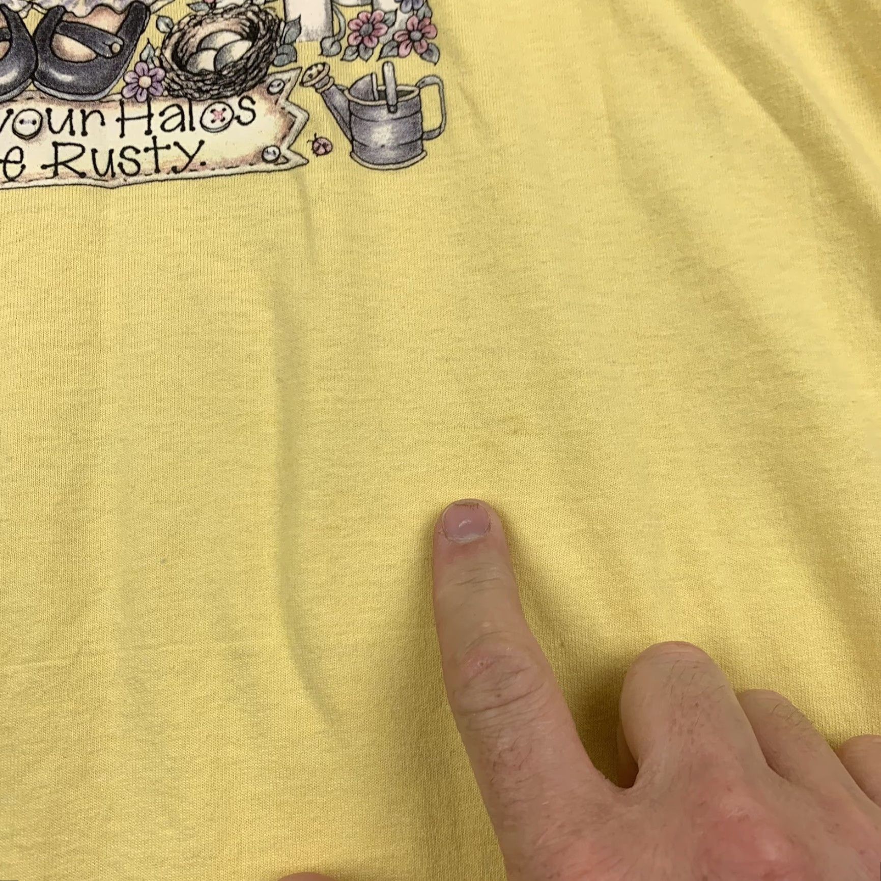 Fruit Of The Loom VINTAGE Fruit of the Loom T-Shirt Womens XL Jesus Loves You Grandma Style Gardening Angel Yellow 90s Jesus Christ Garden Womens Size XL / US 12-14 / IT 48-50 - 2 Thumbnail
