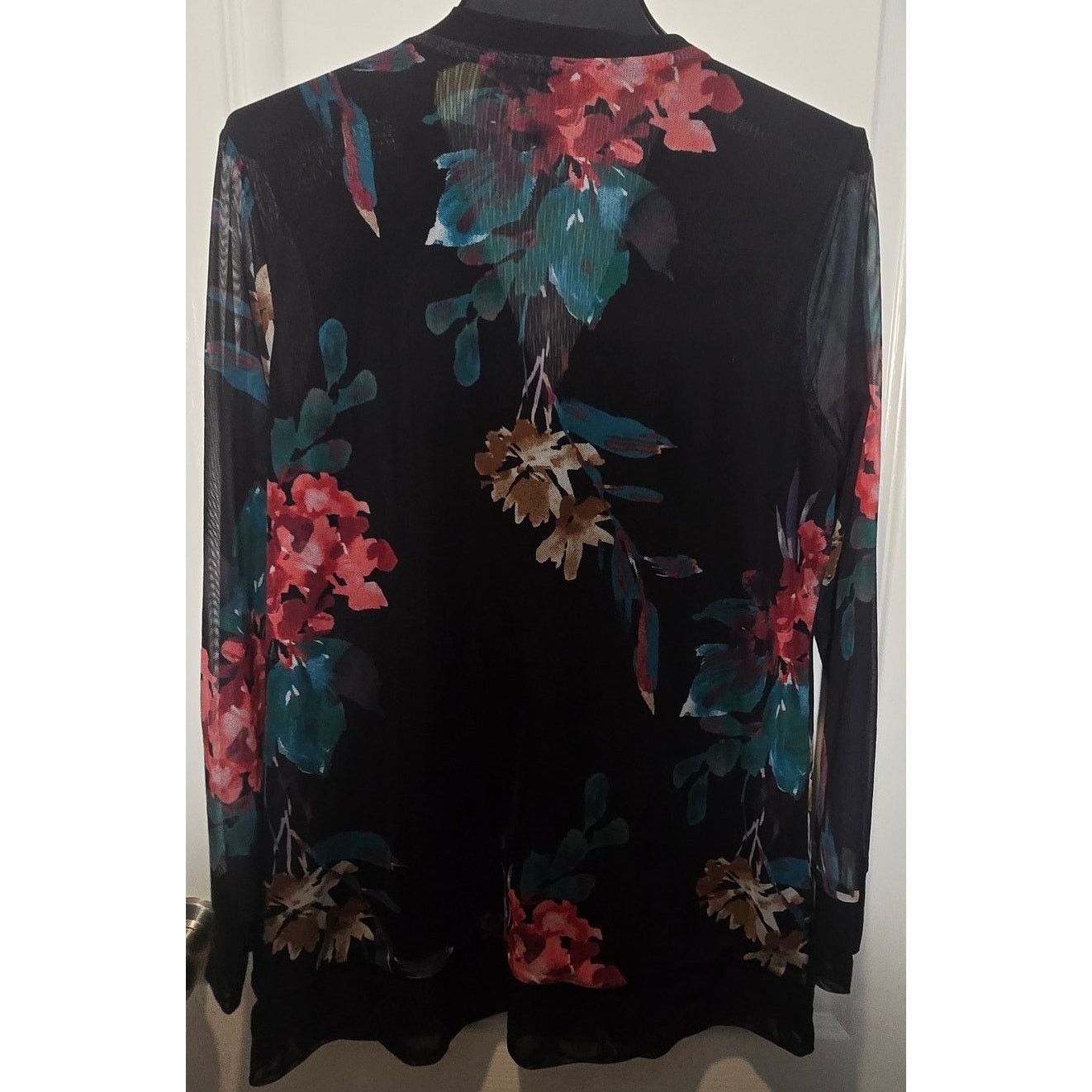 Chicos Chico's 1 US M Black Mesh Floral 3/4 Sleeve button cardigan Size M / US 6-8 / IT 42-44 - 3 Thumbnail