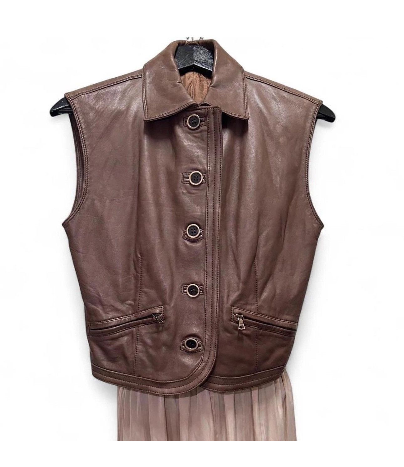 Versace Gianni Versace 80s Rare Vintage Brown Biker leather vest Size ONE SIZE - 12 Thumbnail