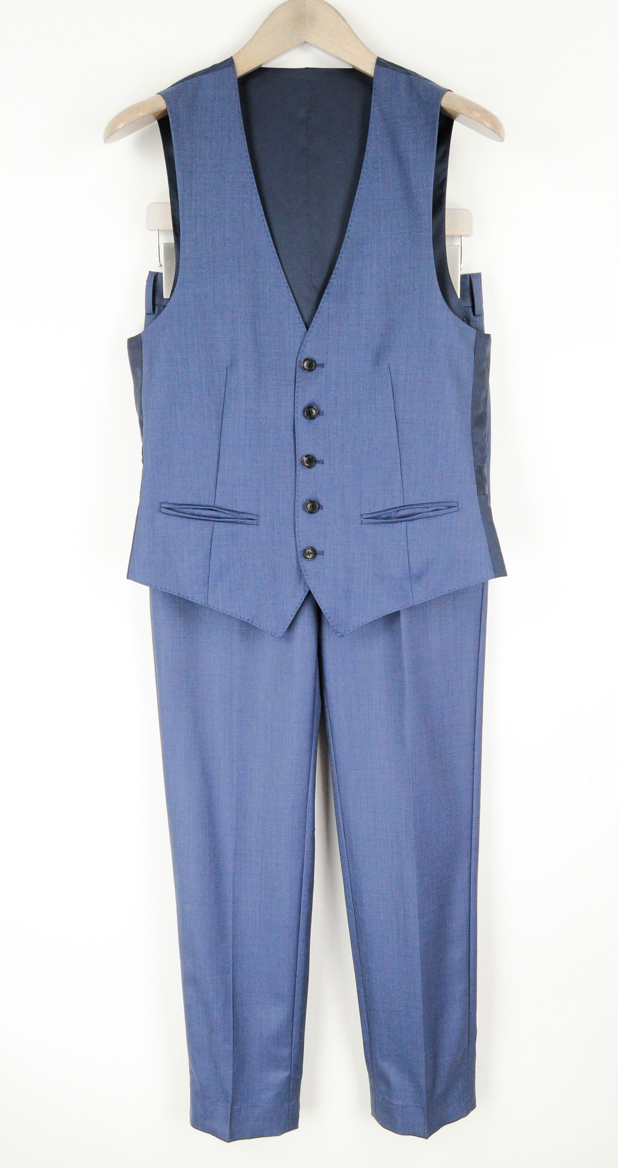 image of Suitsupply Ferrara Uk34R Blue Waistcoat Trousers Wool Suit Suit 56081, Men's