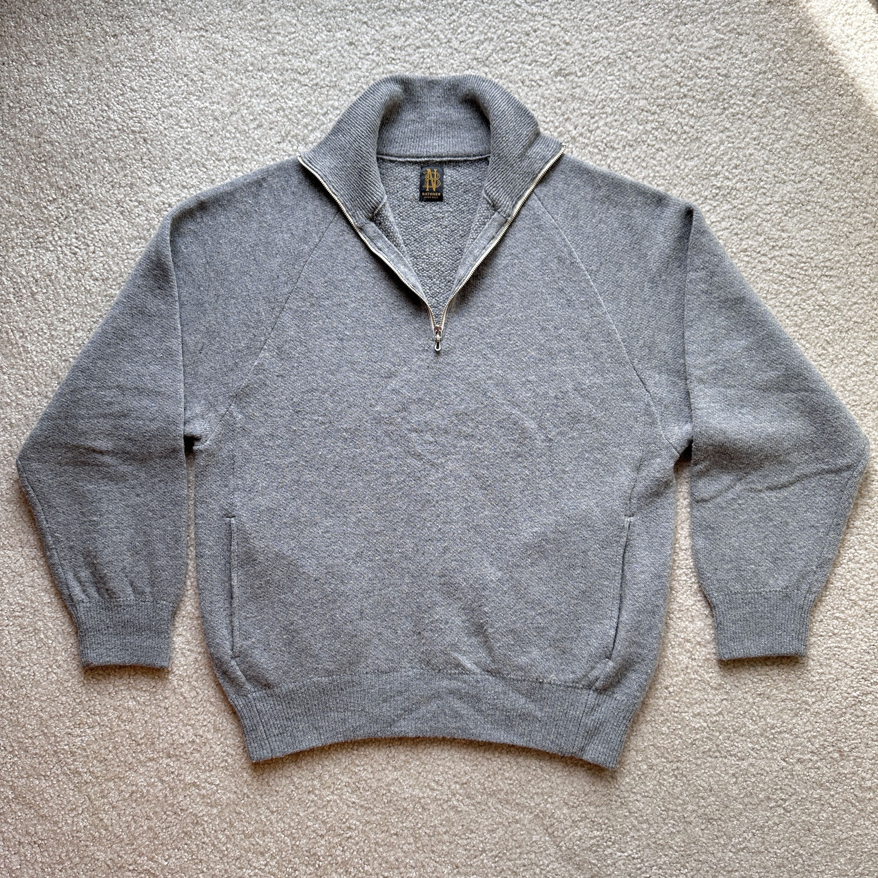 Batoner Batoner 100% Camel Knit Sweater Grey 1/2 Zip Collared Zip Up Size US M / EU 48-50 / 2 - 1 Thumbnail