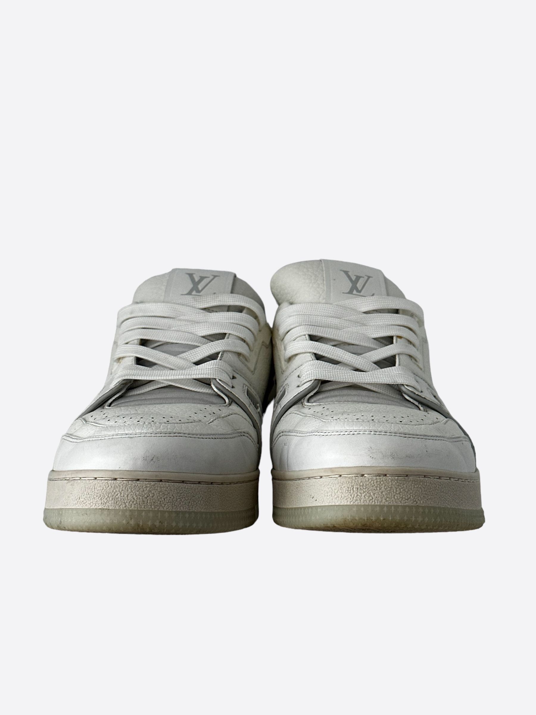 Louis Vuitton Louis Vuitton White & Grey Leather Trainers Size US 11 / EU 44 - 4 Thumbnail