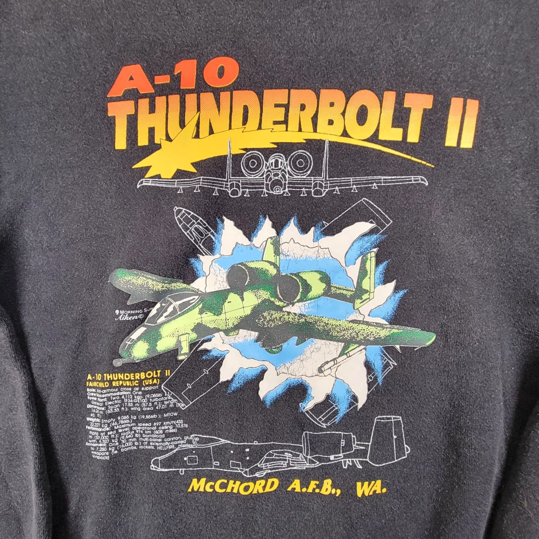 Vintage VINTAGE Oneita A-10 Thunderbolt II Sweatshirt Shirt Men’s Large Black Cotton 1980s United States Mens Size US L / EU 52-54 / 3 - 2 Thumbnail