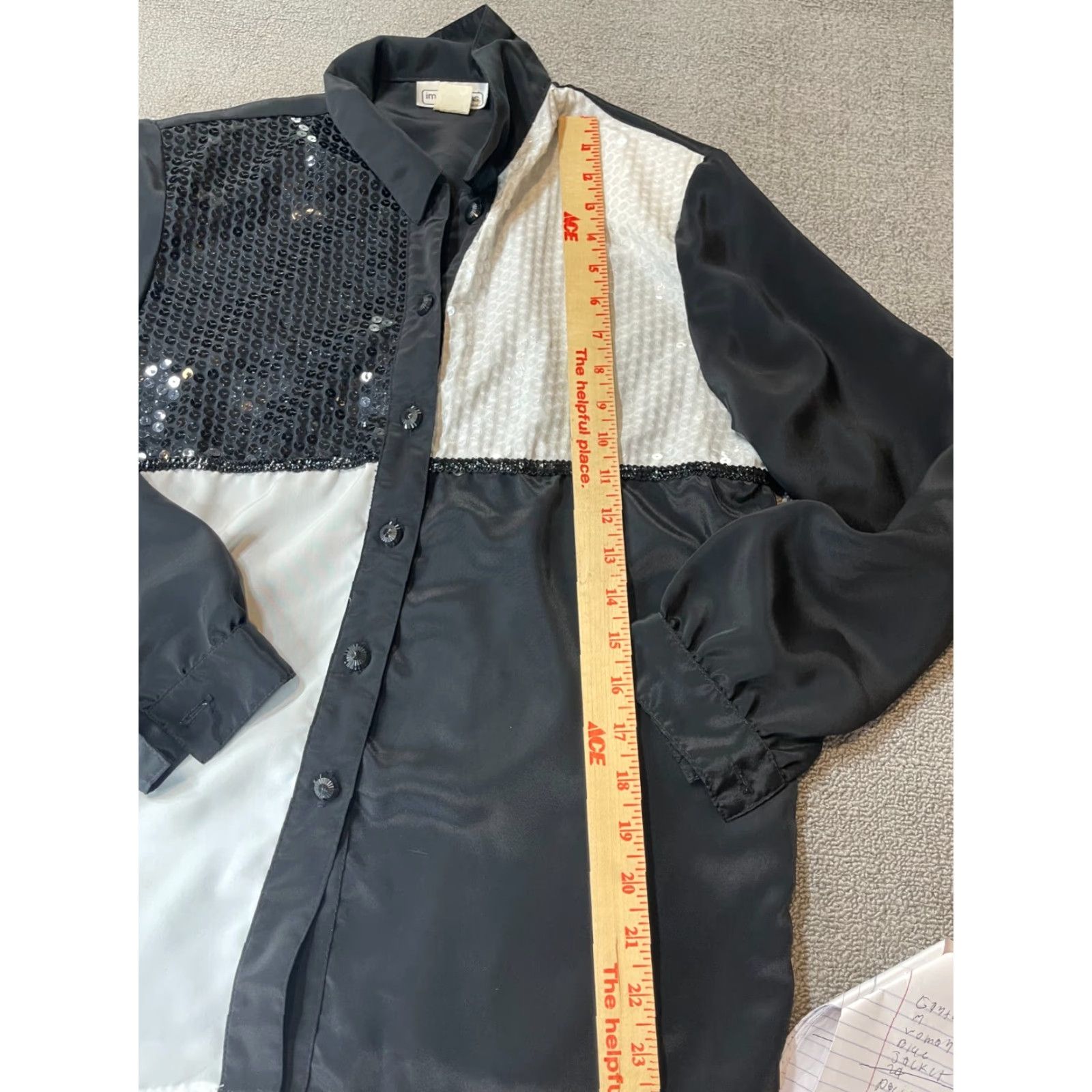 Vintage Impressions Shirt Womens Button-Up Top Long Sleeve Black & White Size 10 Regular Collarless Band Collar Button Front Modern Basic Shirt Women Size L / US 10 / IT 46 - 2 Thumbnail