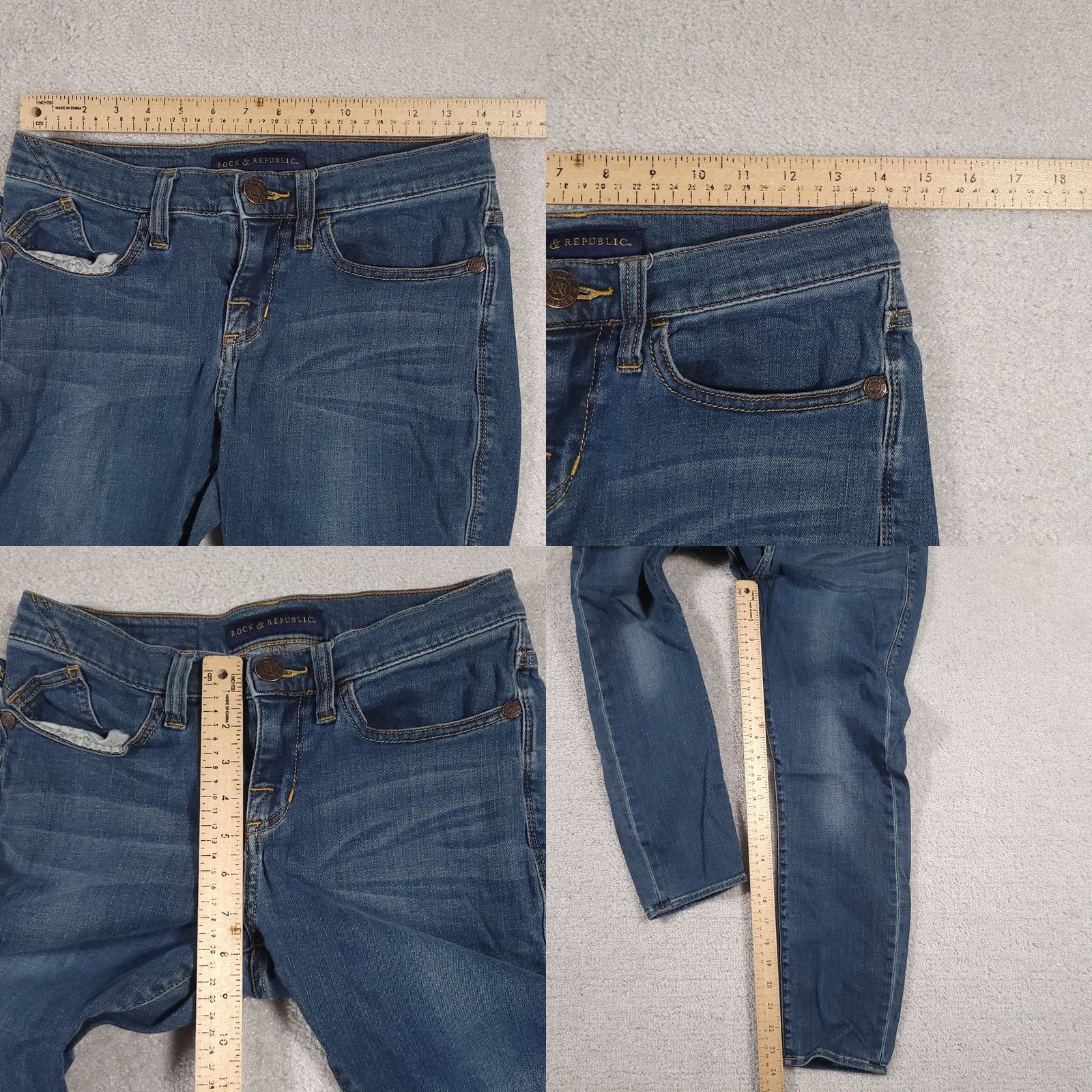 Vintage Rock & Republic Jeans Womens 6 Skinny Stretch Denim Medium Wash Studded Pocket Blue Size 28" / US 6 / IT 42 - 8 Thumbnail