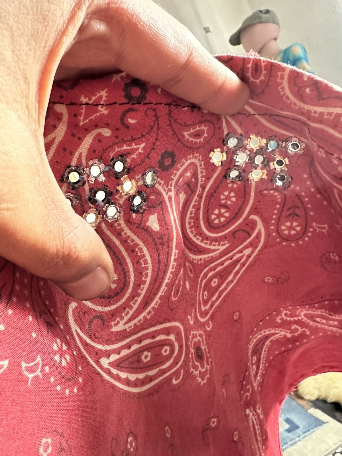 Handmade Custom Made Distressed Boro Paisley Masked Bandana Size ONE SIZE - 17 Thumbnail