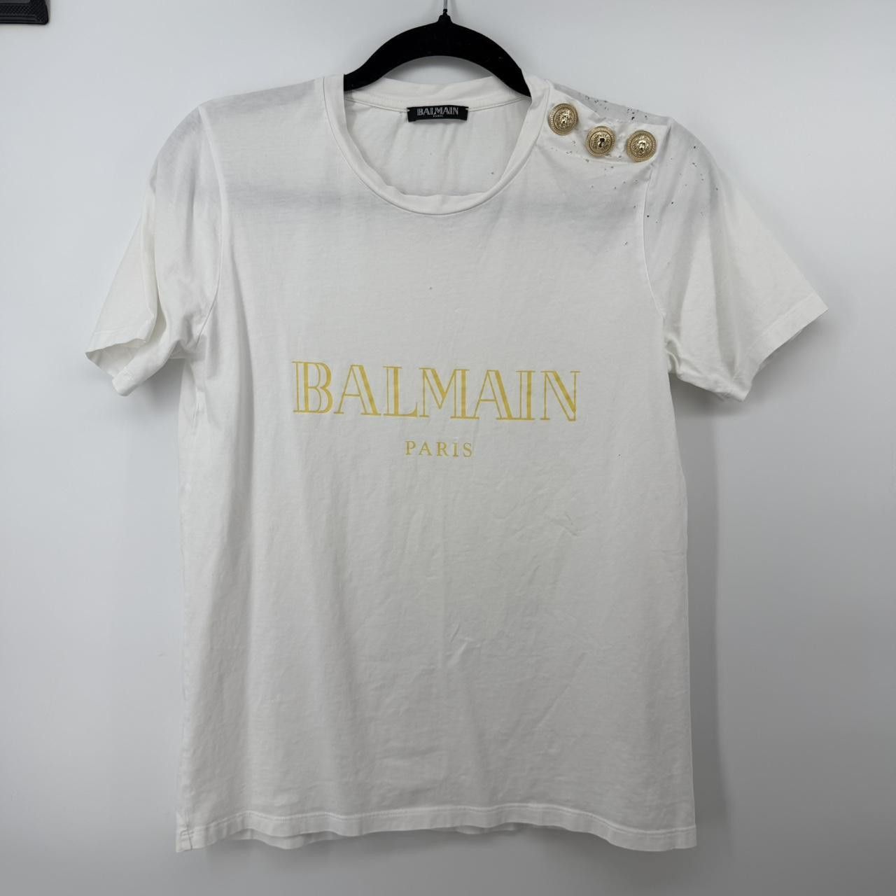 Balmain Authentic BALMAIN Paris Distressed Logo T-Shirt Size M / US 6-8 / IT 42-44 - 1 Thumbnail