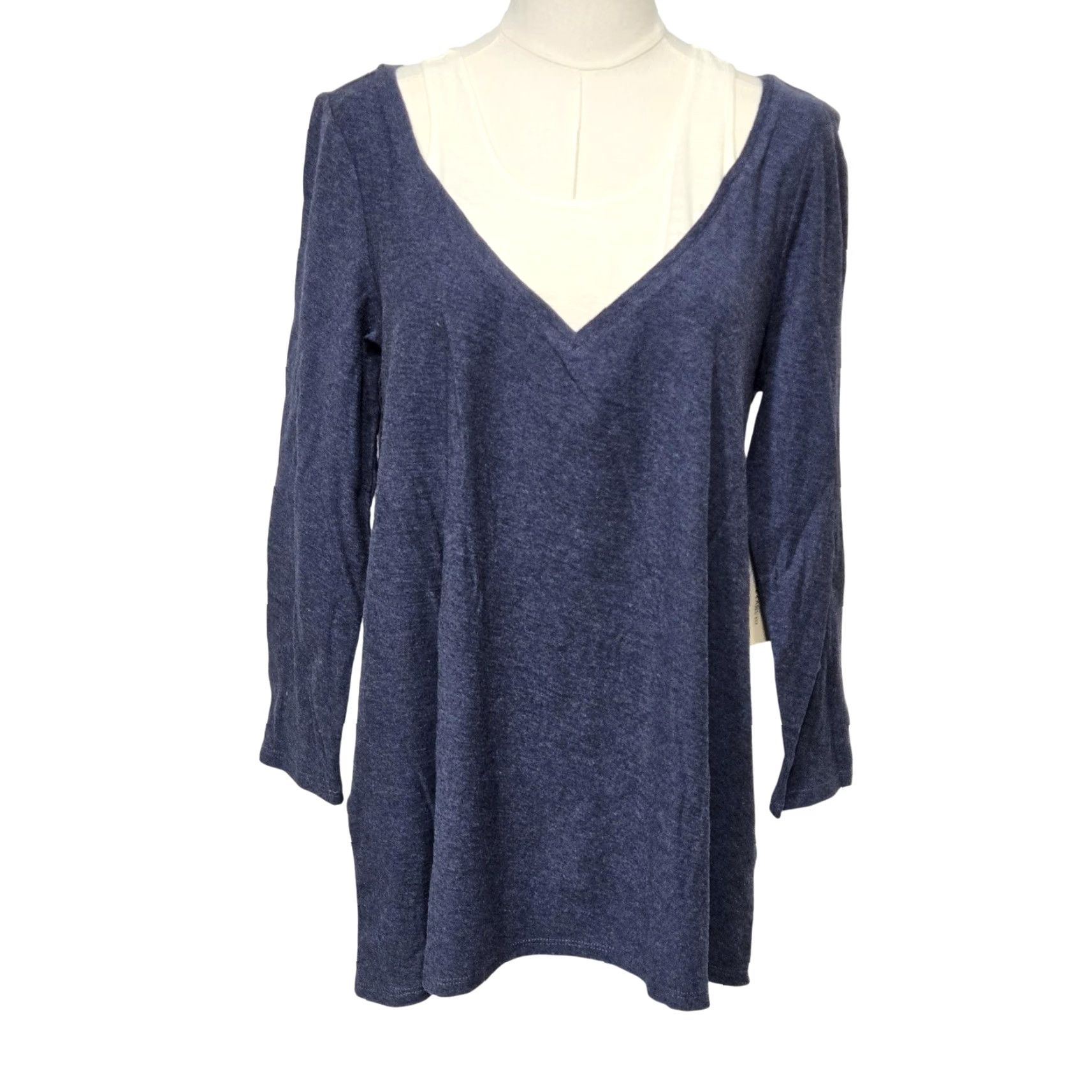 Vince Camuto Vince Camuto Womens Tunic Top Indigo Layered V Neck 3/4 Sleeve Twofer T-Shirt Navy White Inset Small Size S / US 4 / IT 40 - 2 Thumbnail