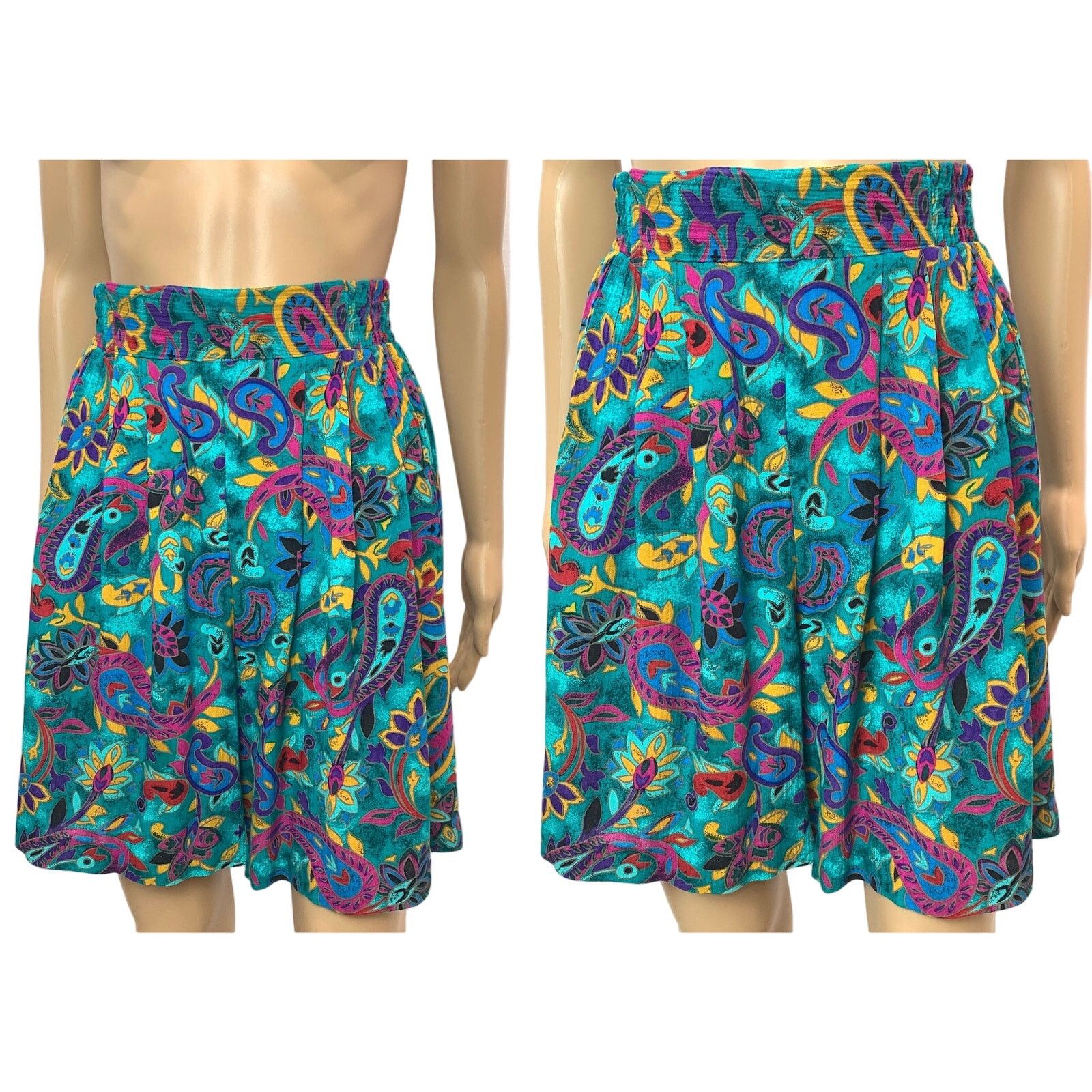 Vintage 80s 90s High Waist Flowy Rayon Shorts | Wide Leg Teal XS Size 26" / US 2 / IT 38 - 6 Thumbnail