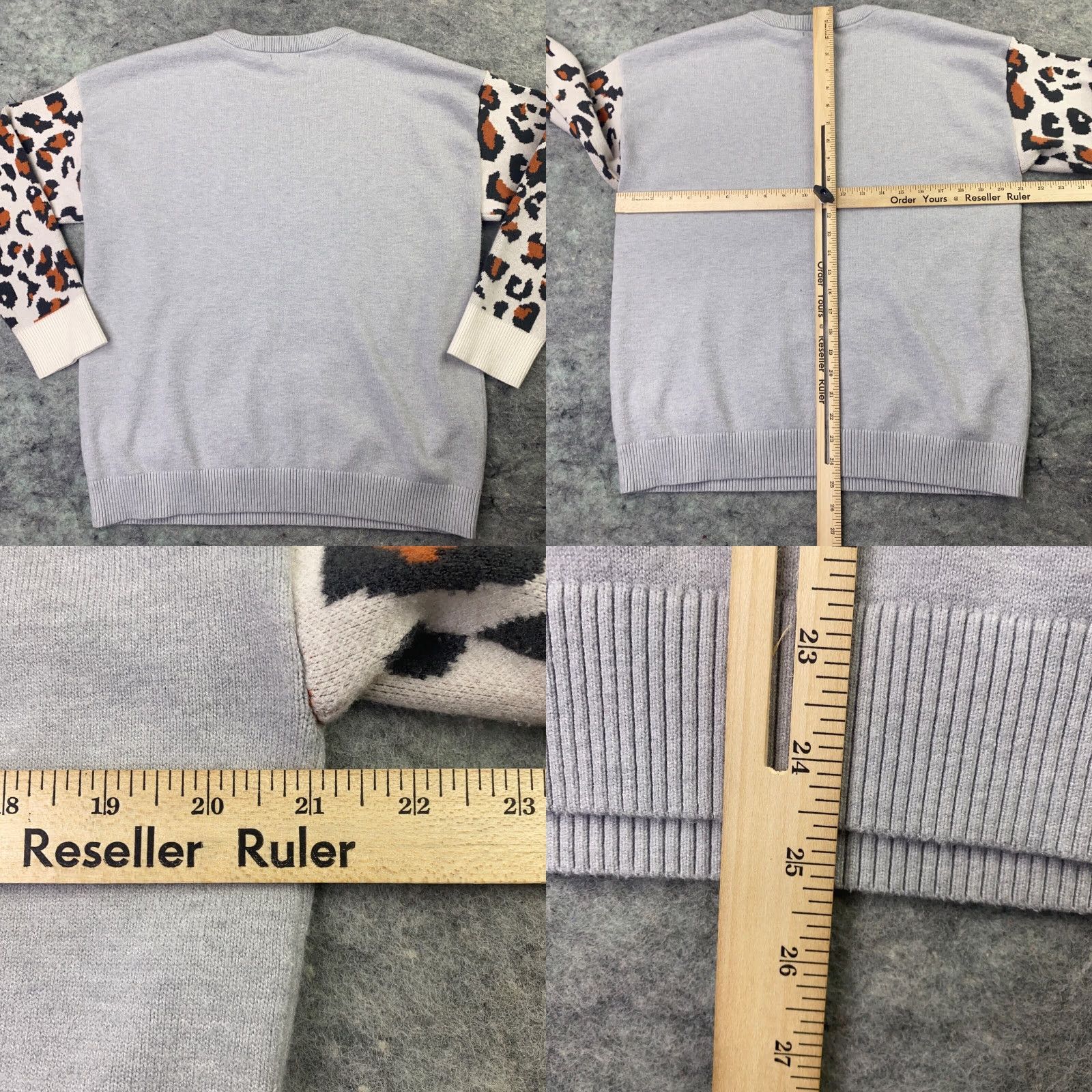 Vintage Versona Sweater Women's XL Gray Knit Crew Neck Leopard Print Sleeves Size XL / US 12-14 / IT 48-50 - 8 Thumbnail
