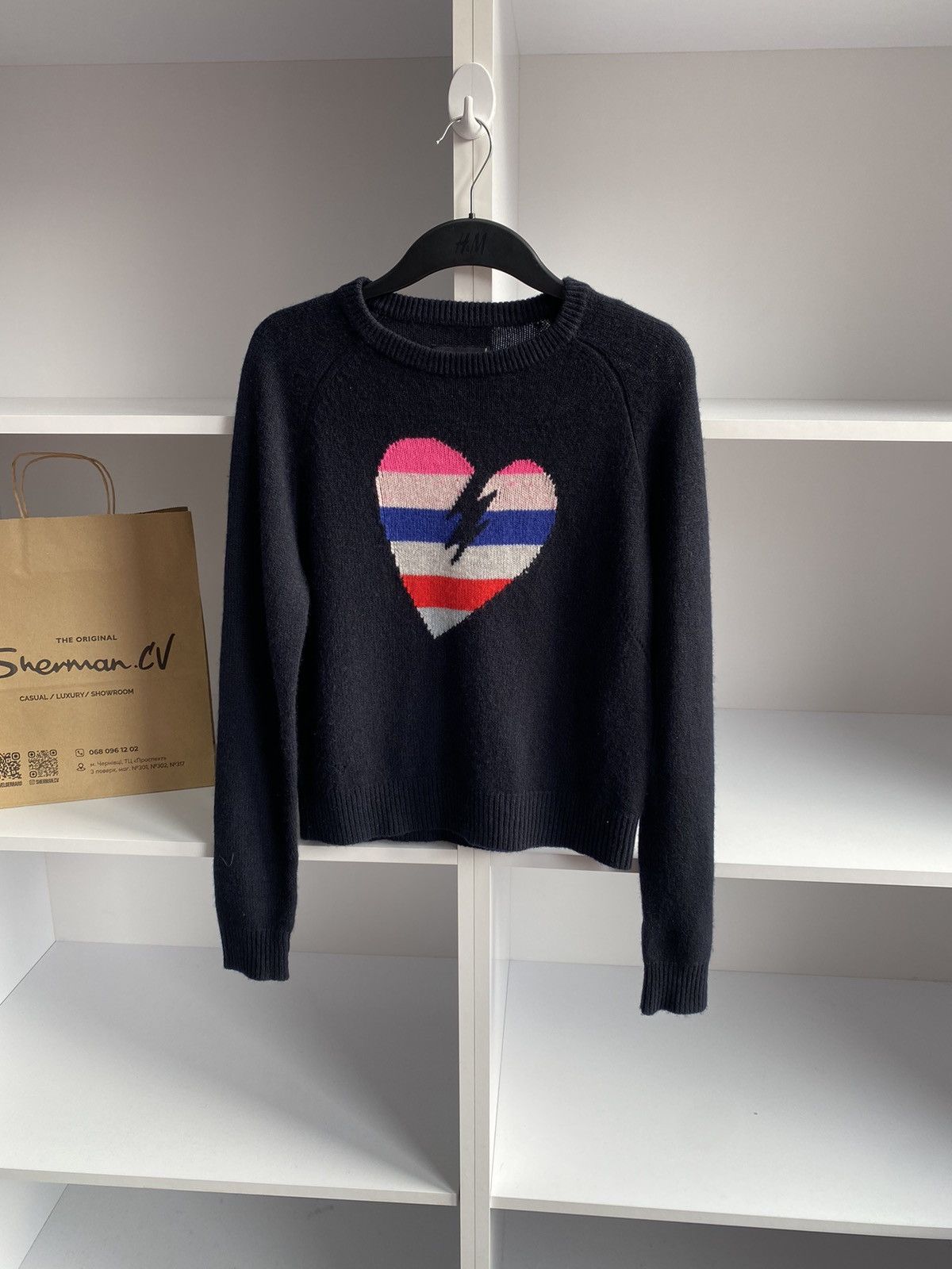 Vintage × Zadig & Voltaire Vintage Zadig & Voltaire Baly Heart Sweater Navy Cashmere Size XS / US 0-2 / IT 36-38 - 1 Thumbnail