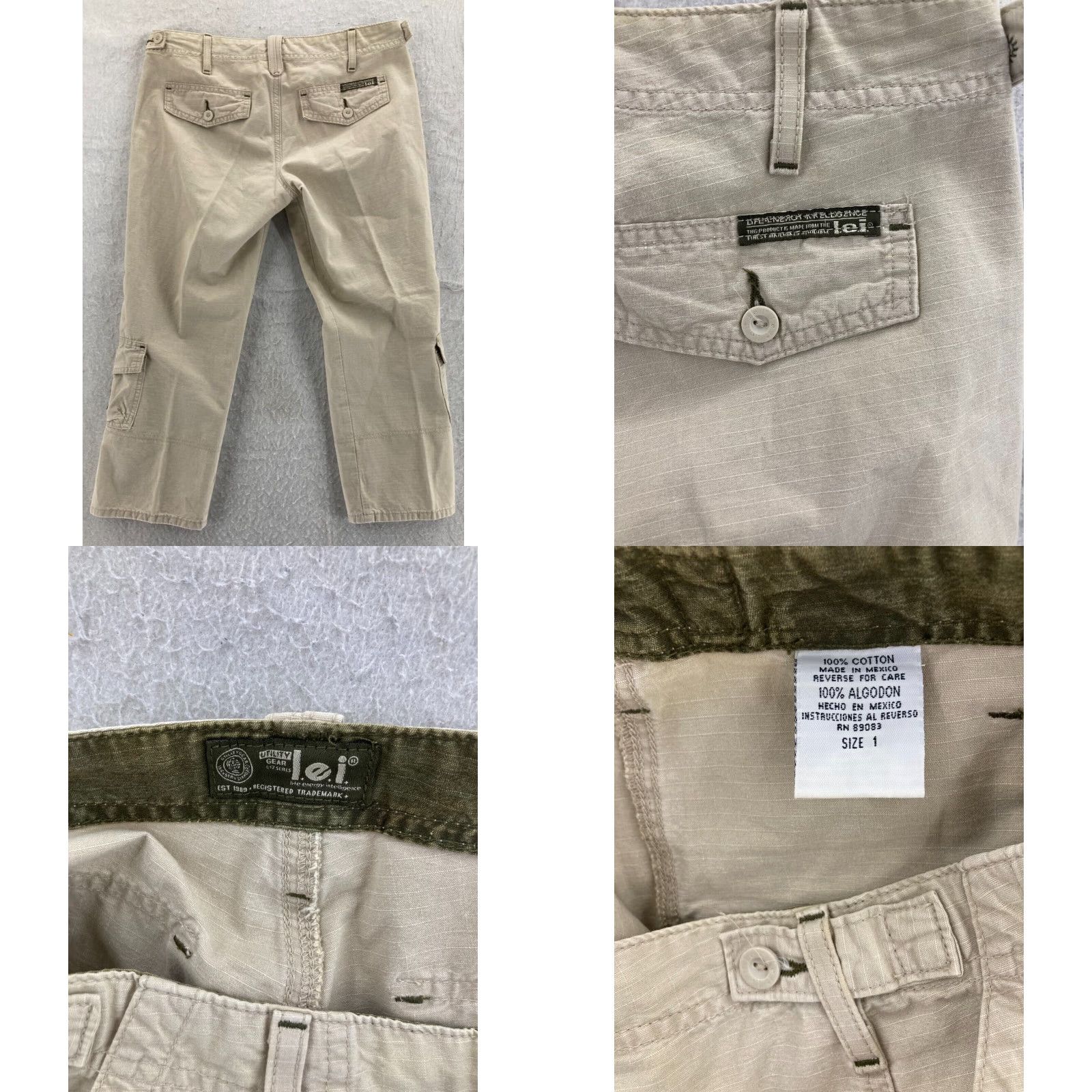 Vintage LEI Capri Pants Womens Cropped Low Waist Beige 100% Cotton Straight Leg 21in Inseam Pants Womens Size 25" / US 0 / IT 36 - 8 Thumbnail