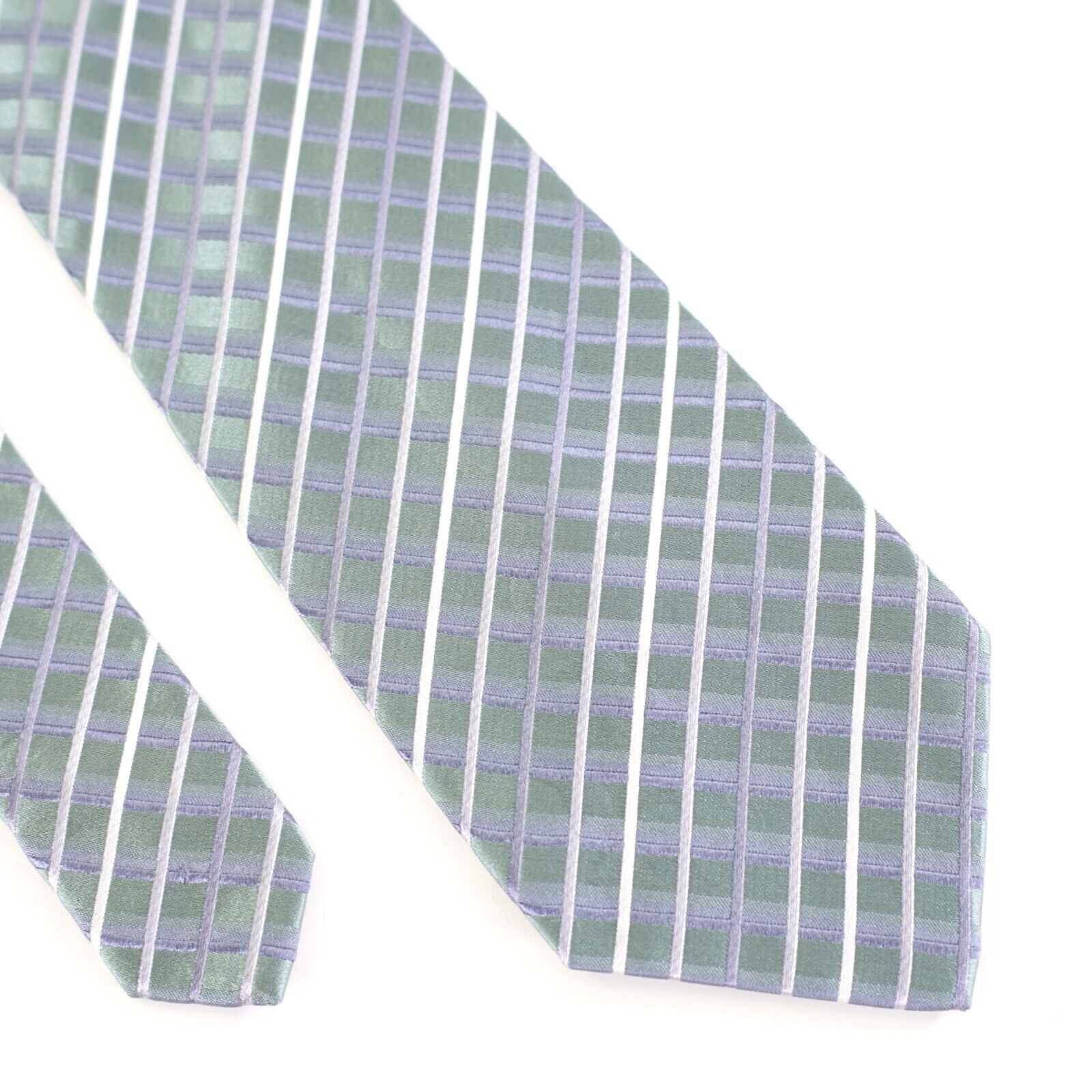 Kenneth Cole Kenneth Cole Reaction Green Gray Metallic Check Silk Tie Size ONE SIZE - 1 Thumbnail