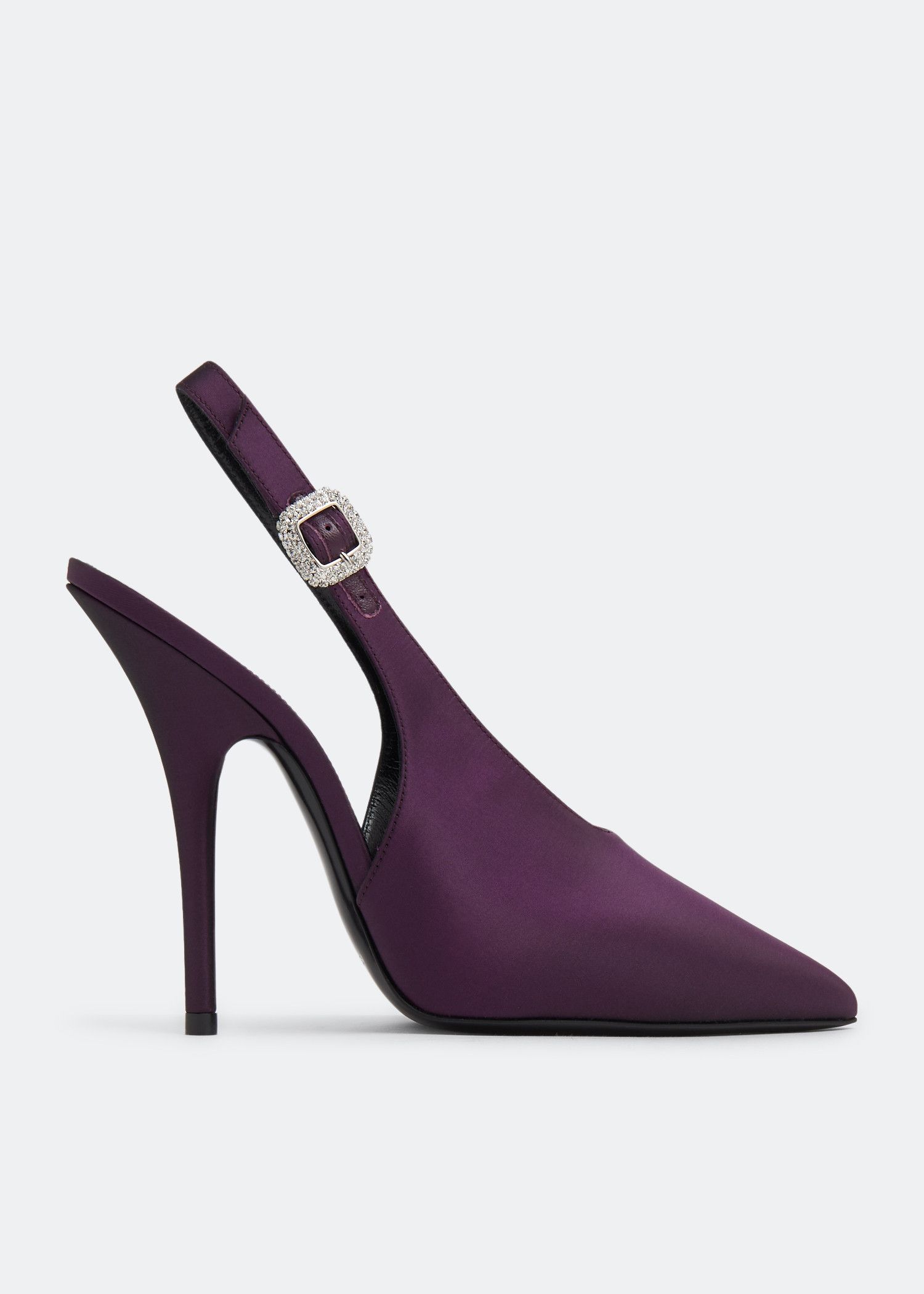 Saint Laurent Paris o1b1hav111224 Yasmeen Slingback Pumps Shantung Dark Purple Size US 5.5 / IT 35.5 - 1 Thumbnail