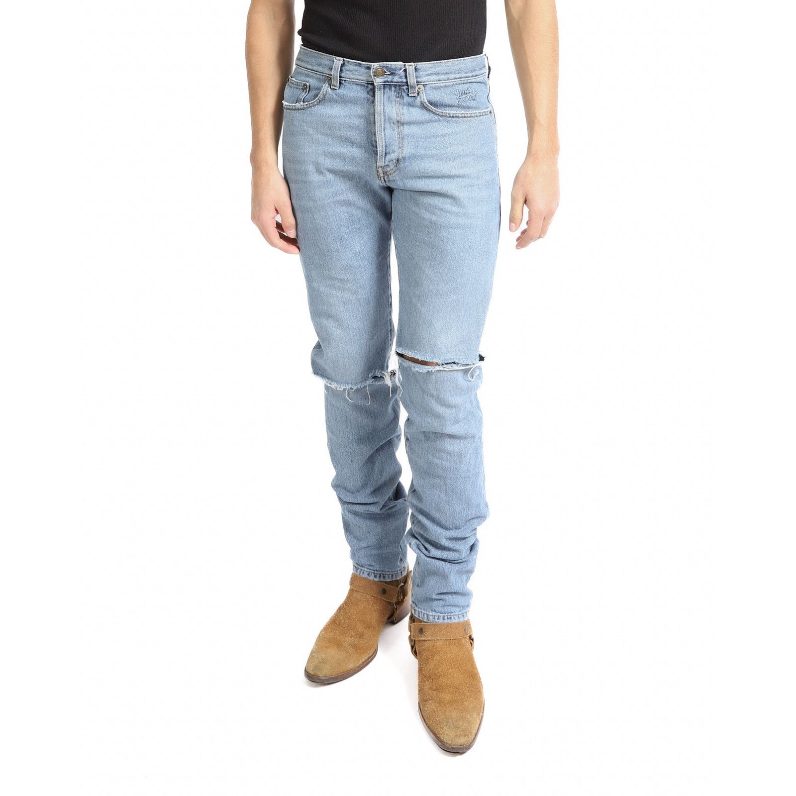 Saint Laurent Paris SS17 Slim Fit Knee-Slit Jeans in Washed Denim Size US 30 / EU 46 - 3 Thumbnail