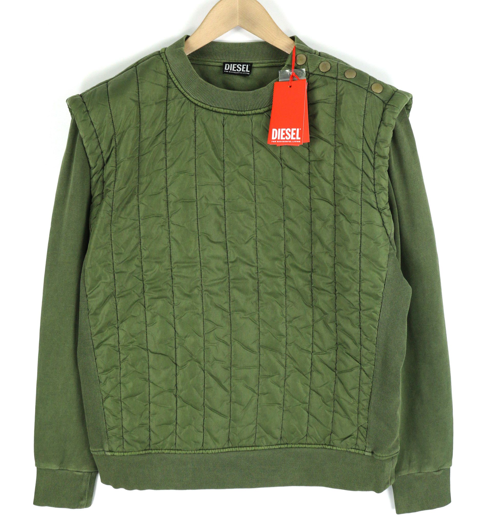 Diesel S-HOLTY L Green Quilted Crew Logo Sweatshirt 40121 Size US L / EU 52-54 / 3 - 1 Thumbnail