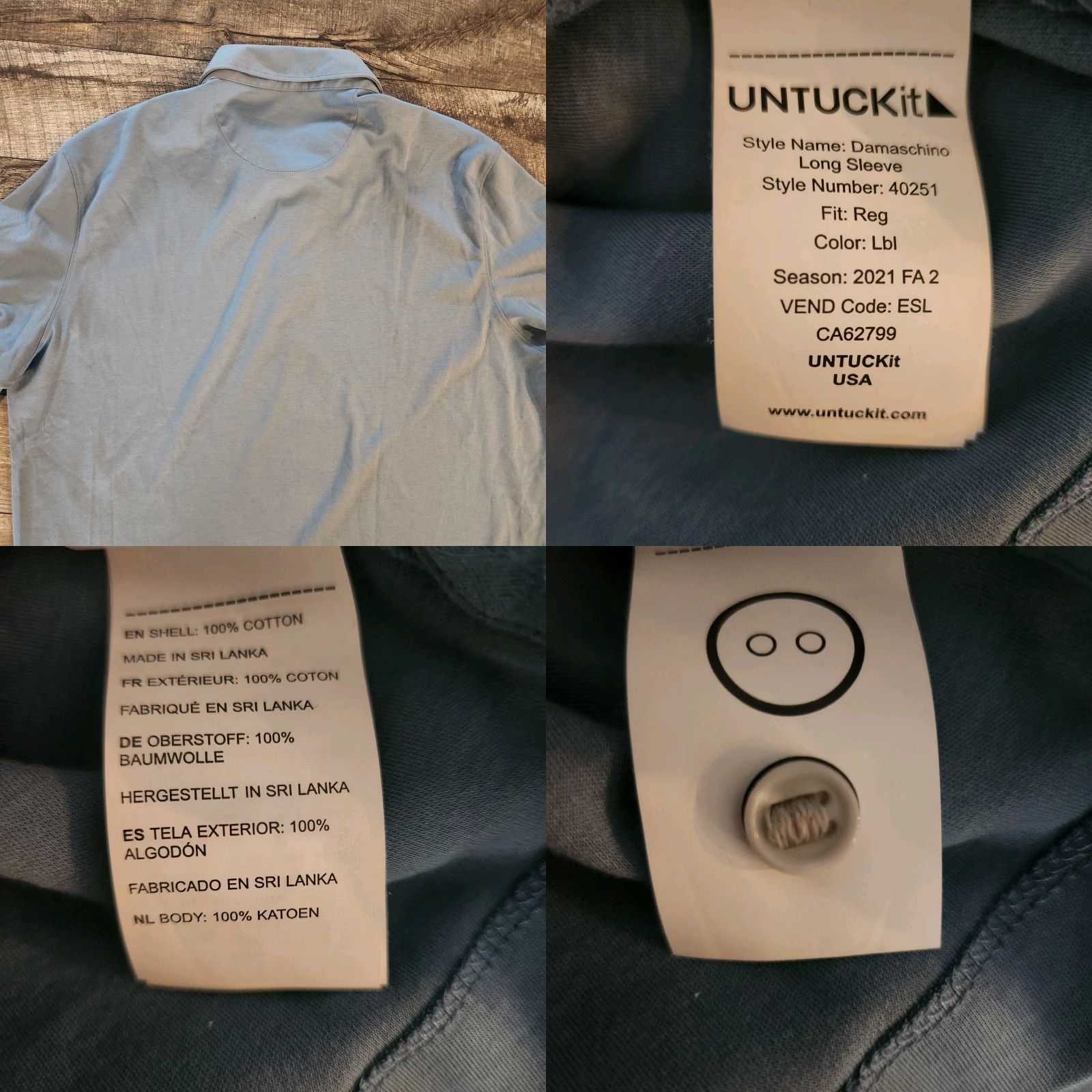 UNTUCKit UNTUCKit Polo Men's XL Long Sleeve Damaschino Light Blue Regular Fit Shirt Size US XL / EU 56 / 4 - 8 Thumbnail