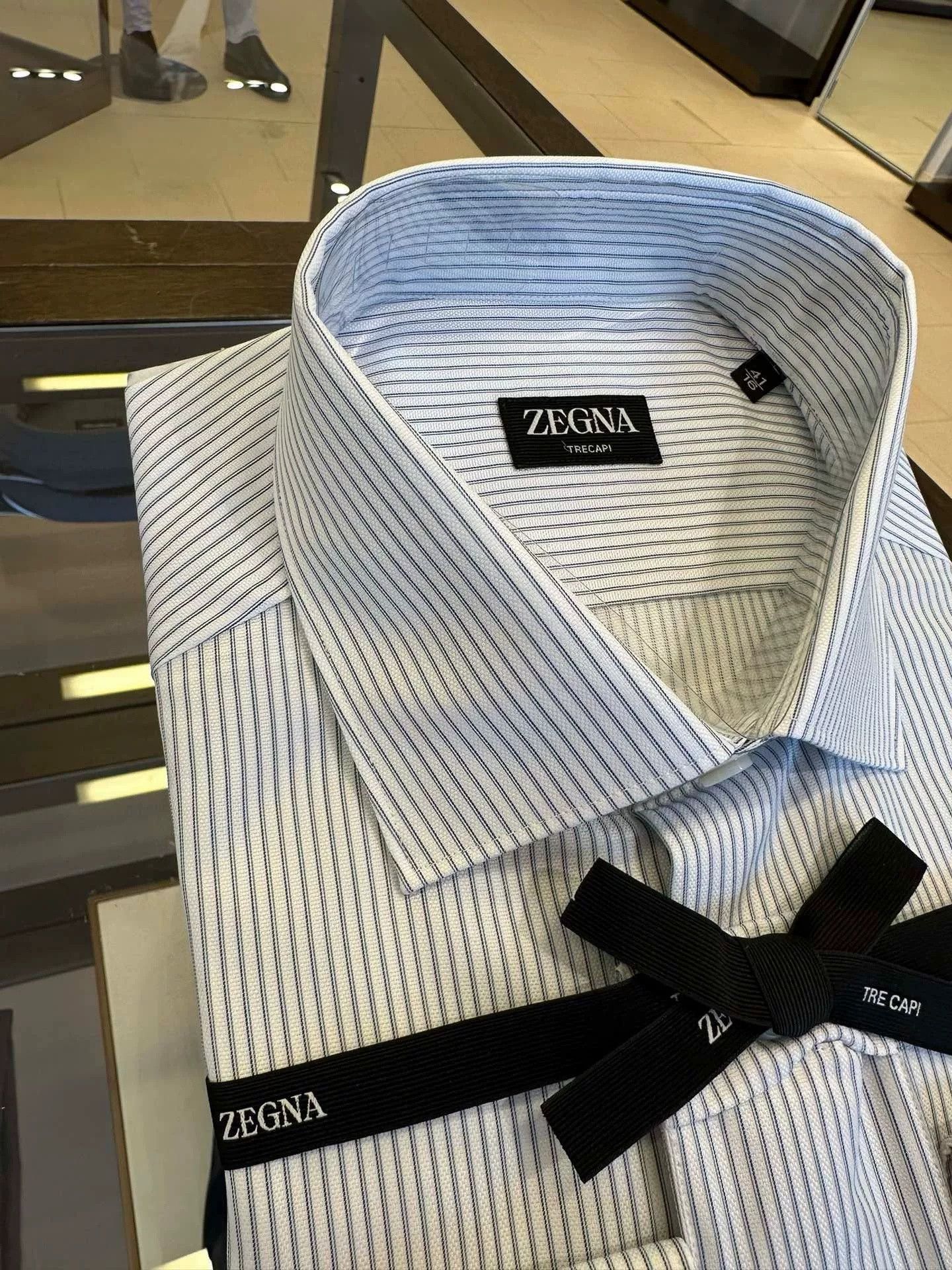 Ermenegildo Zegna Zegna White Blue Striped Men's Shirt Size US XS / EU 42 / 0 - 4 Thumbnail
