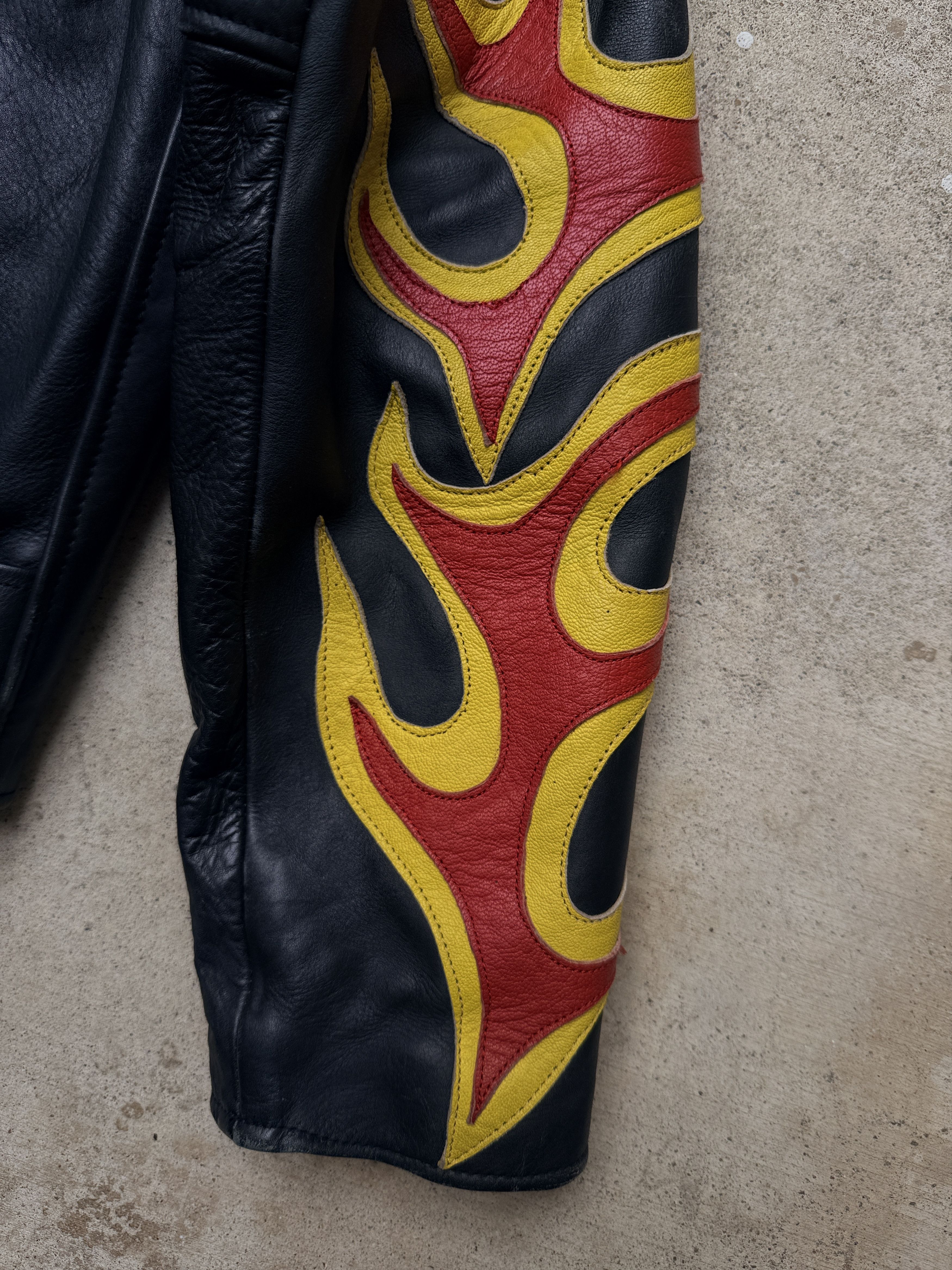Vintage vintage black leather jacket flames punk rock biker rider Size US XL / EU 56 / 4 - 5 Thumbnail