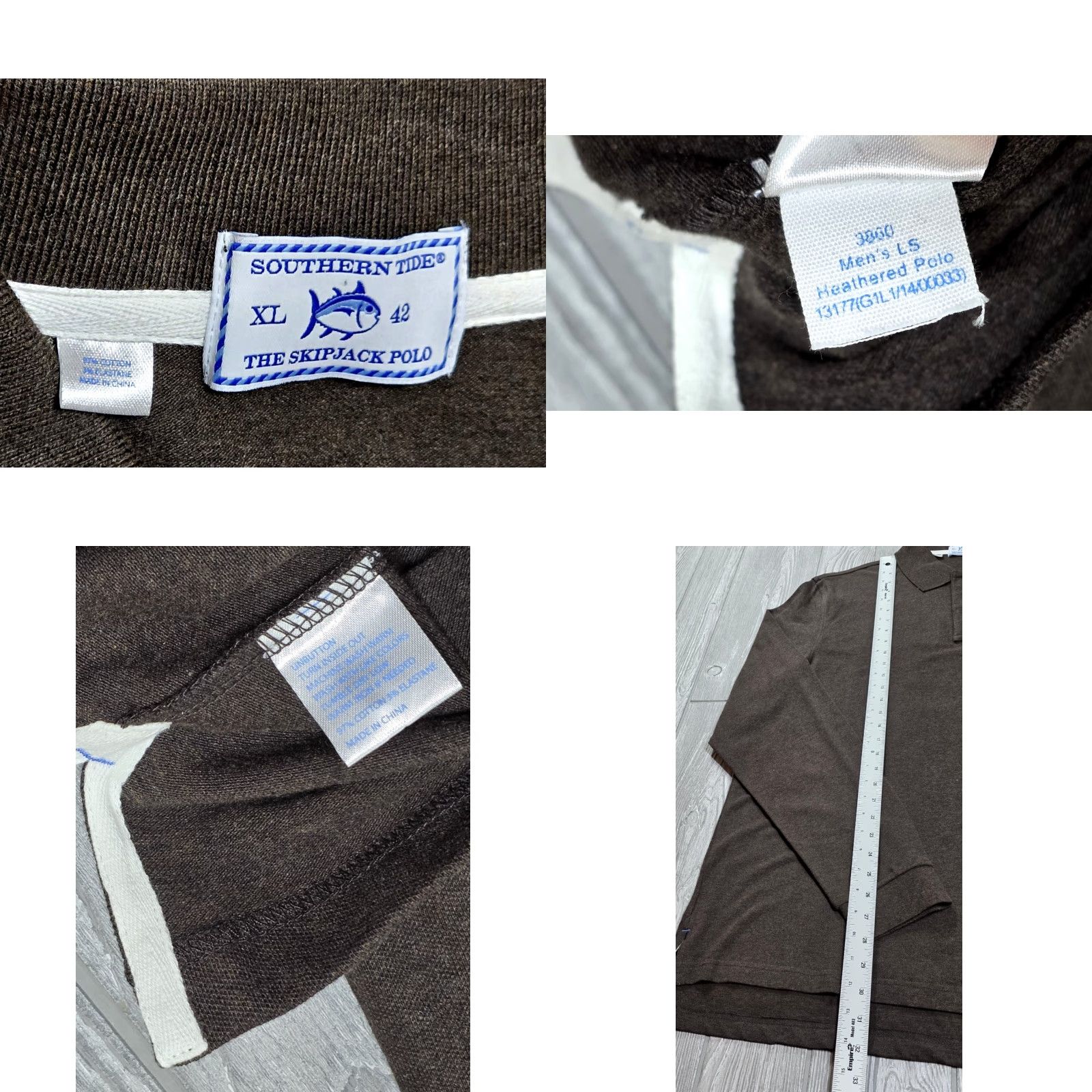 Southern Tide Southern Tide Polo Shirt XL Brown Long Sleeve Mens Heathered Polo Cotton Size US XL / EU 56 / 4 - 8 Thumbnail