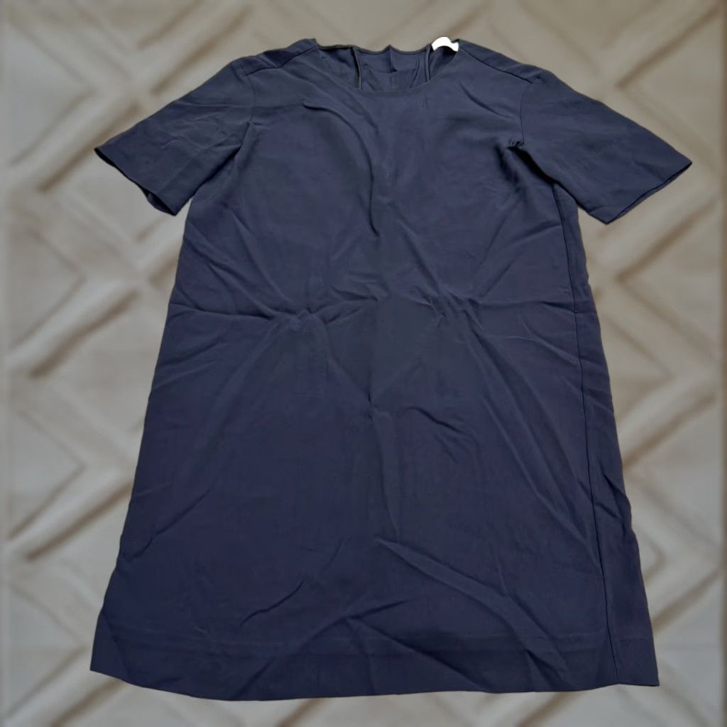 Everlane Midi Shift Dress Womens 6 Navy Blue Short Sleeve Classic Business Casual