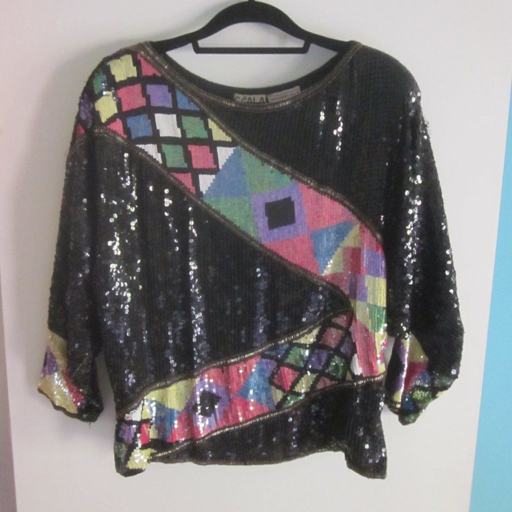 Vintage SCALA Vintage Sequin Top Womens Size L Long Dolman Sleeve Bl Size L / US 10 / IT 46 - 6 Thumbnail