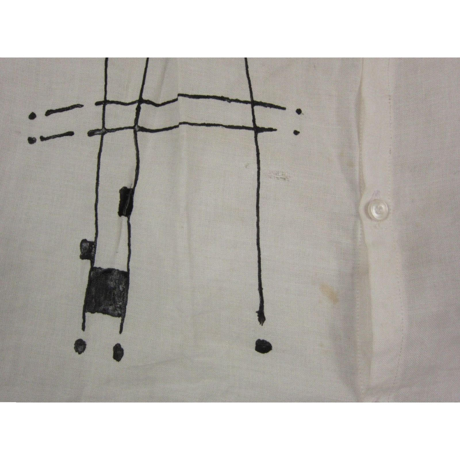 CO VINTAGE Metroman Shirt Mens S White Abstract Face Print Art Linen Ethnic Button-Up Long Sleeve Collared 70s Classic Shirt Mens Size US S / EU 44-46 / 1 - 4 Thumbnail