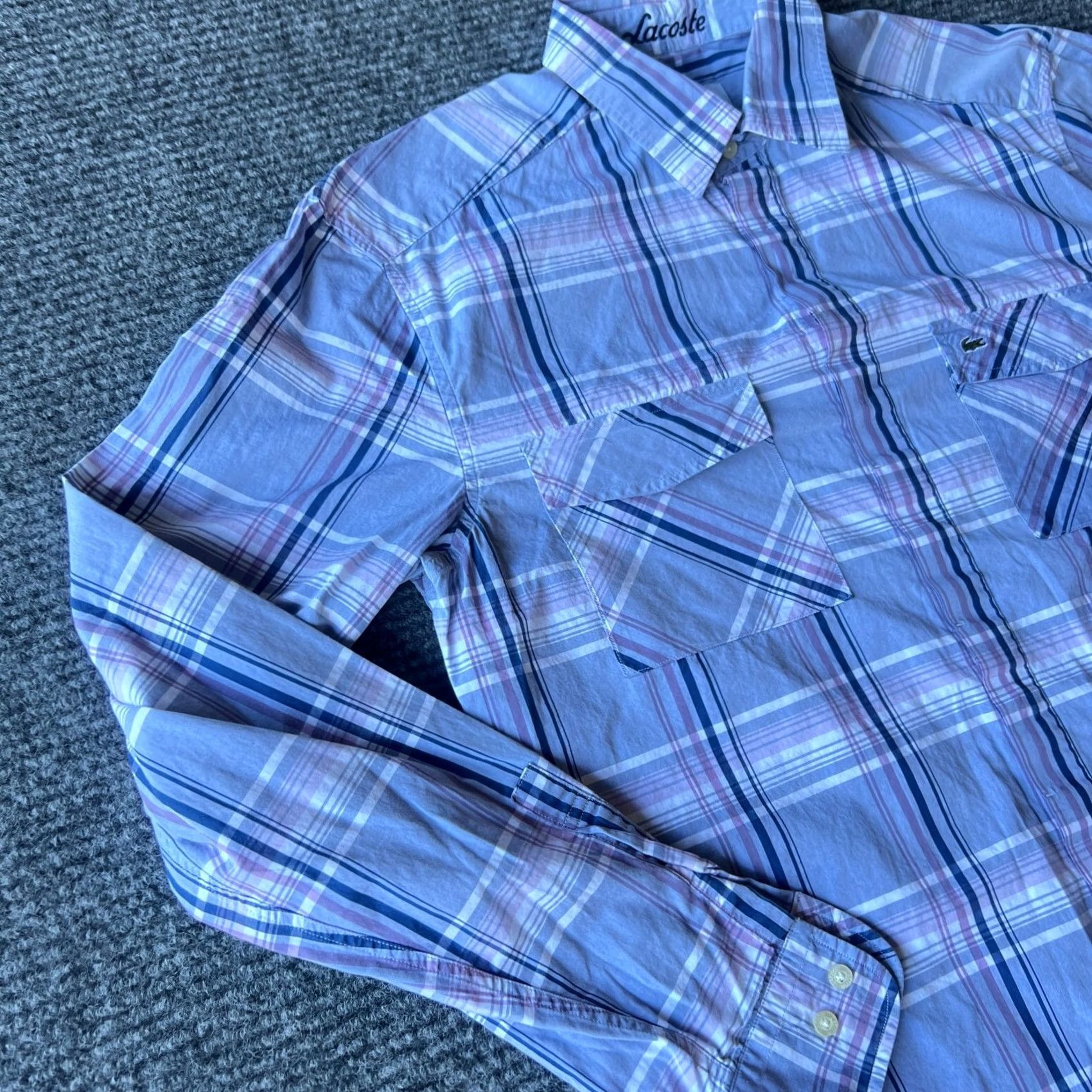 Lacoste Lacoste Shirt Mens 40 Purple Plaid Button-Up Long Sleeve Size US L / EU 52-54 / 3 - 3 Thumbnail